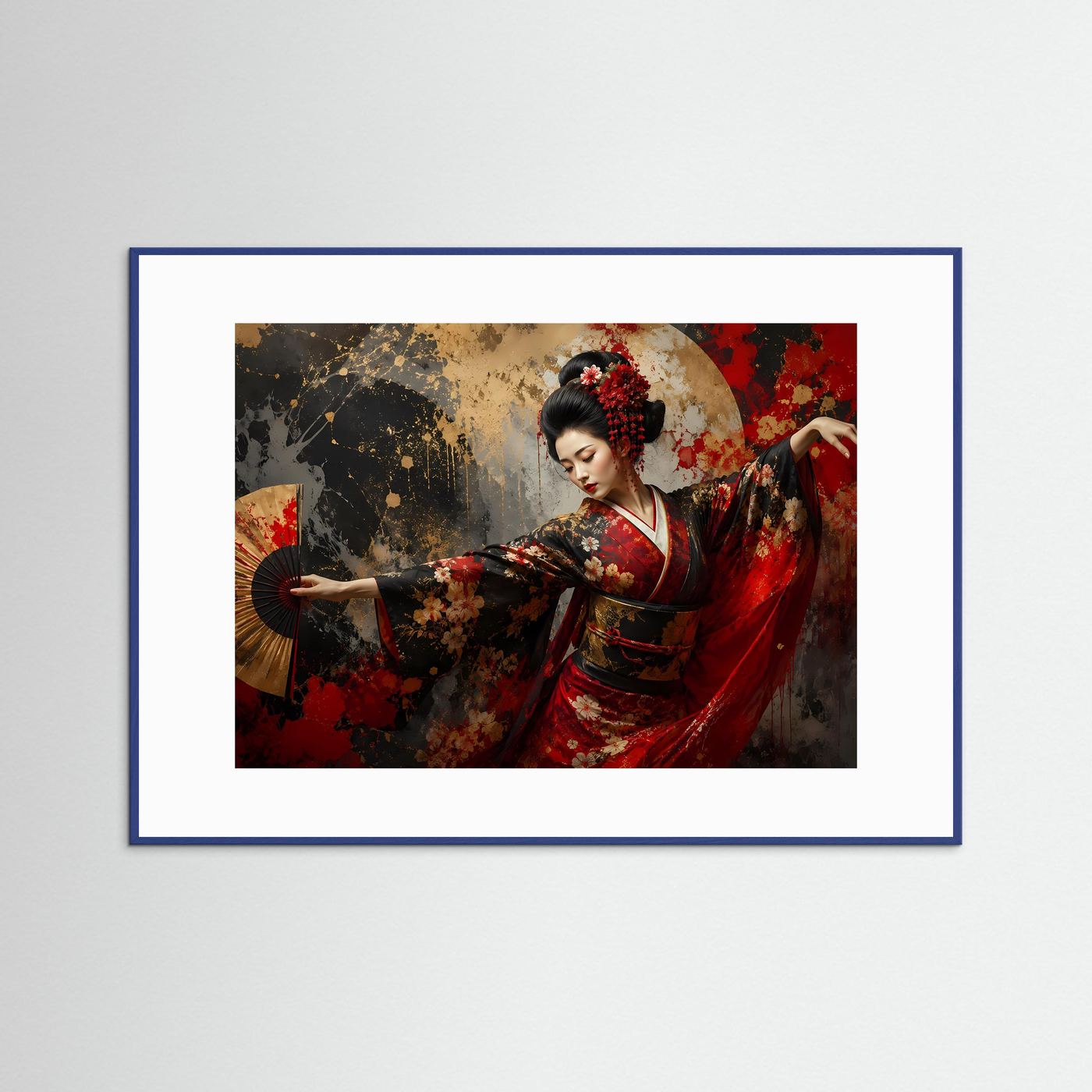 Tanzende Geisha mit Fächer | Japanisches Kunst & Kultur Poster im Querformat