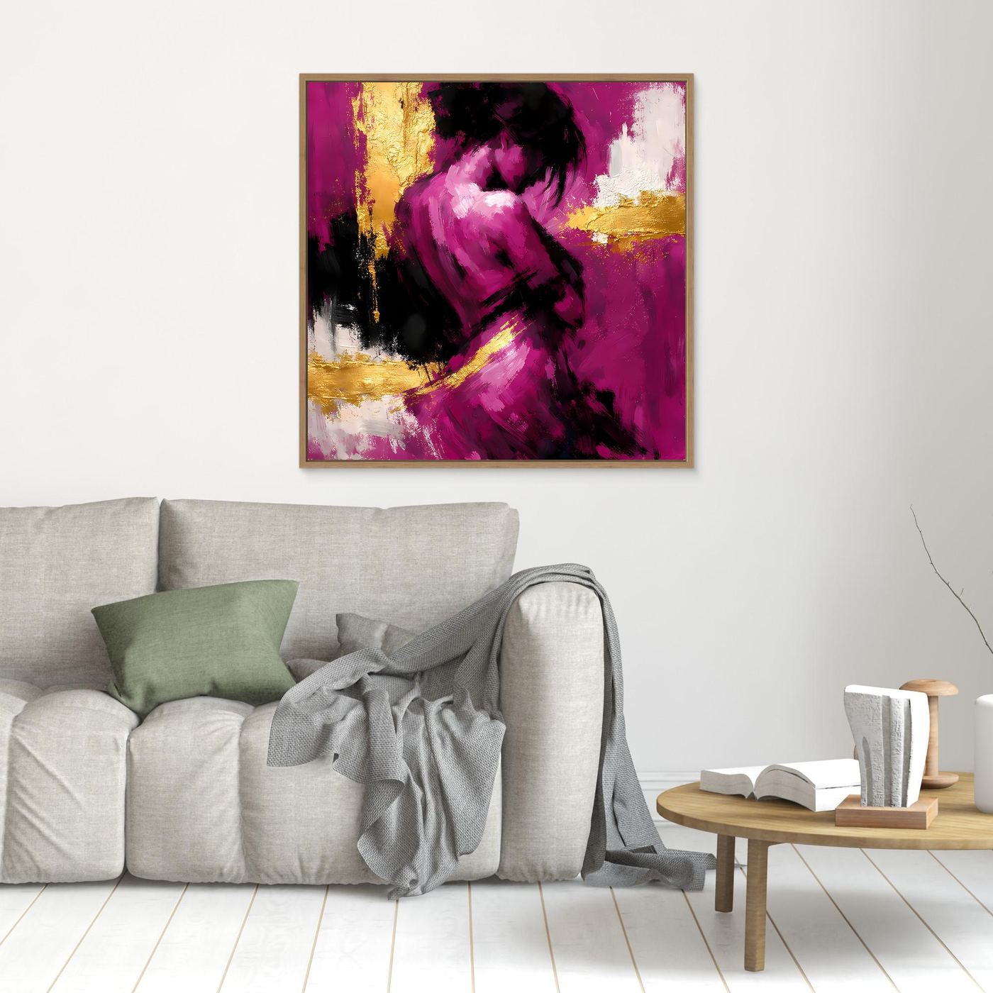 Leinwand Elegante Silhouette in Magenta | Abstraktes Frauengestalt Wandbild Gold