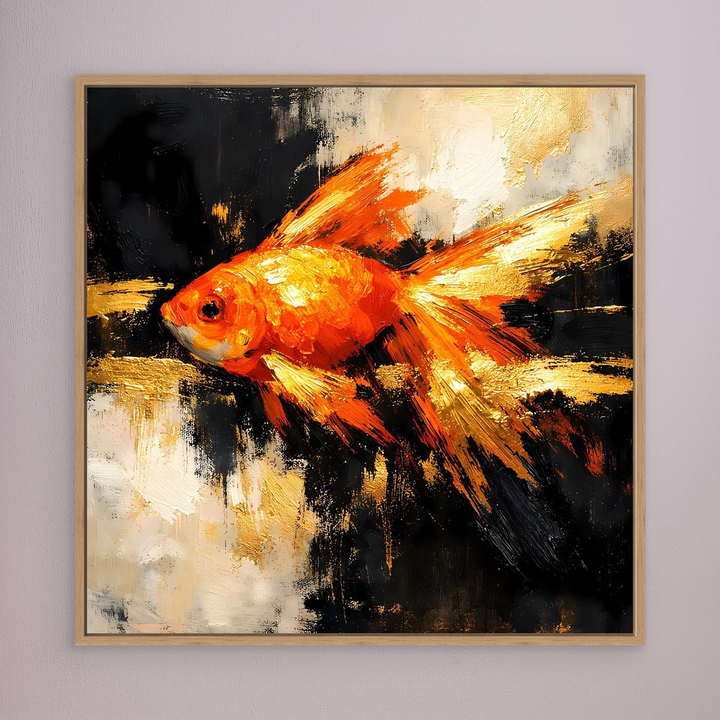 Leinwand Dynamischer Goldfisch in Orange und Gold | Abstraktes Tier Wandbild