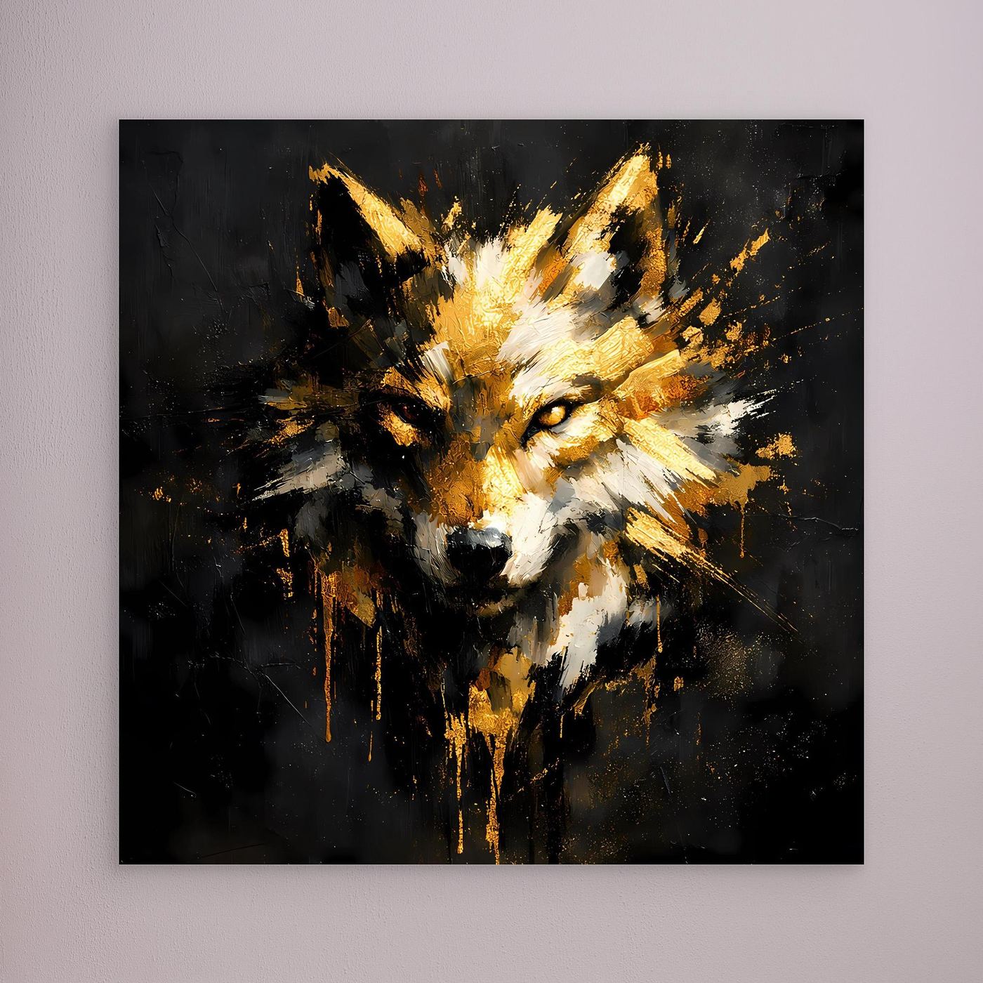 Leinwand Goldener Wolfskopf | Abstraktes Wildtier Wandbild Modern