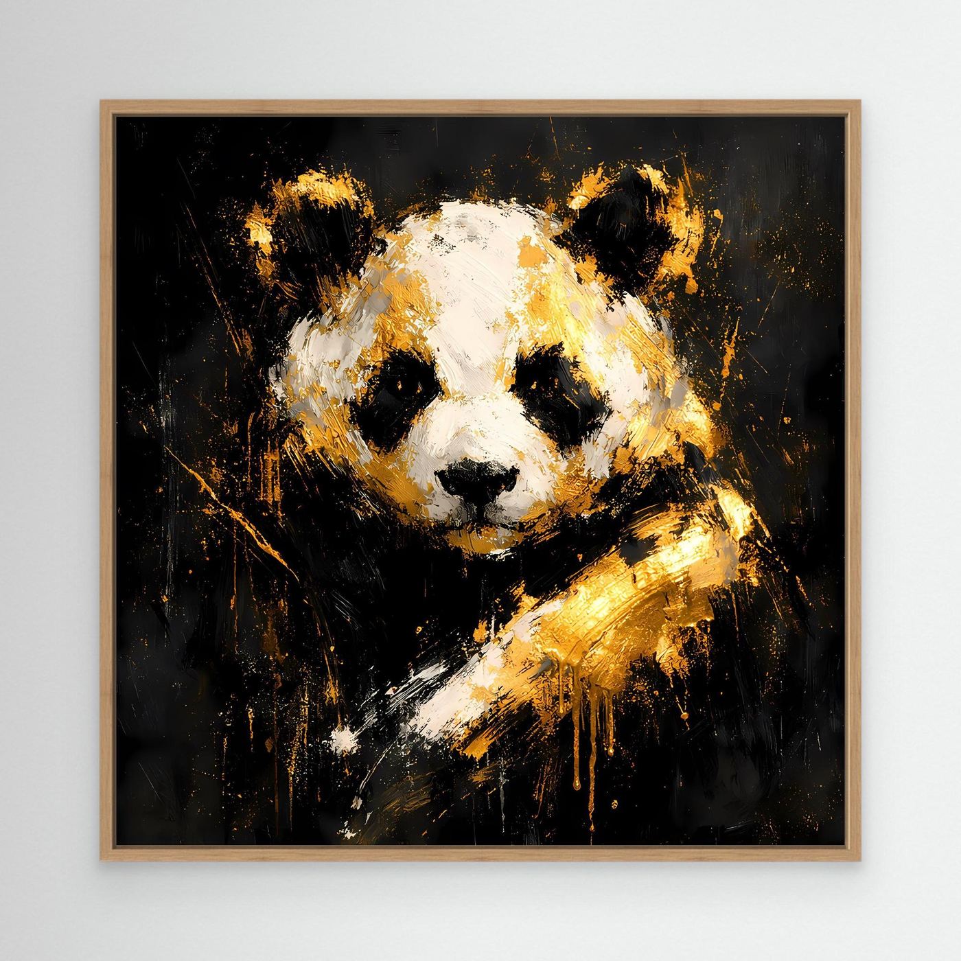 Leinwand Abstrakter Panda in Gold und Weiß | Modernes Tier Wandbild