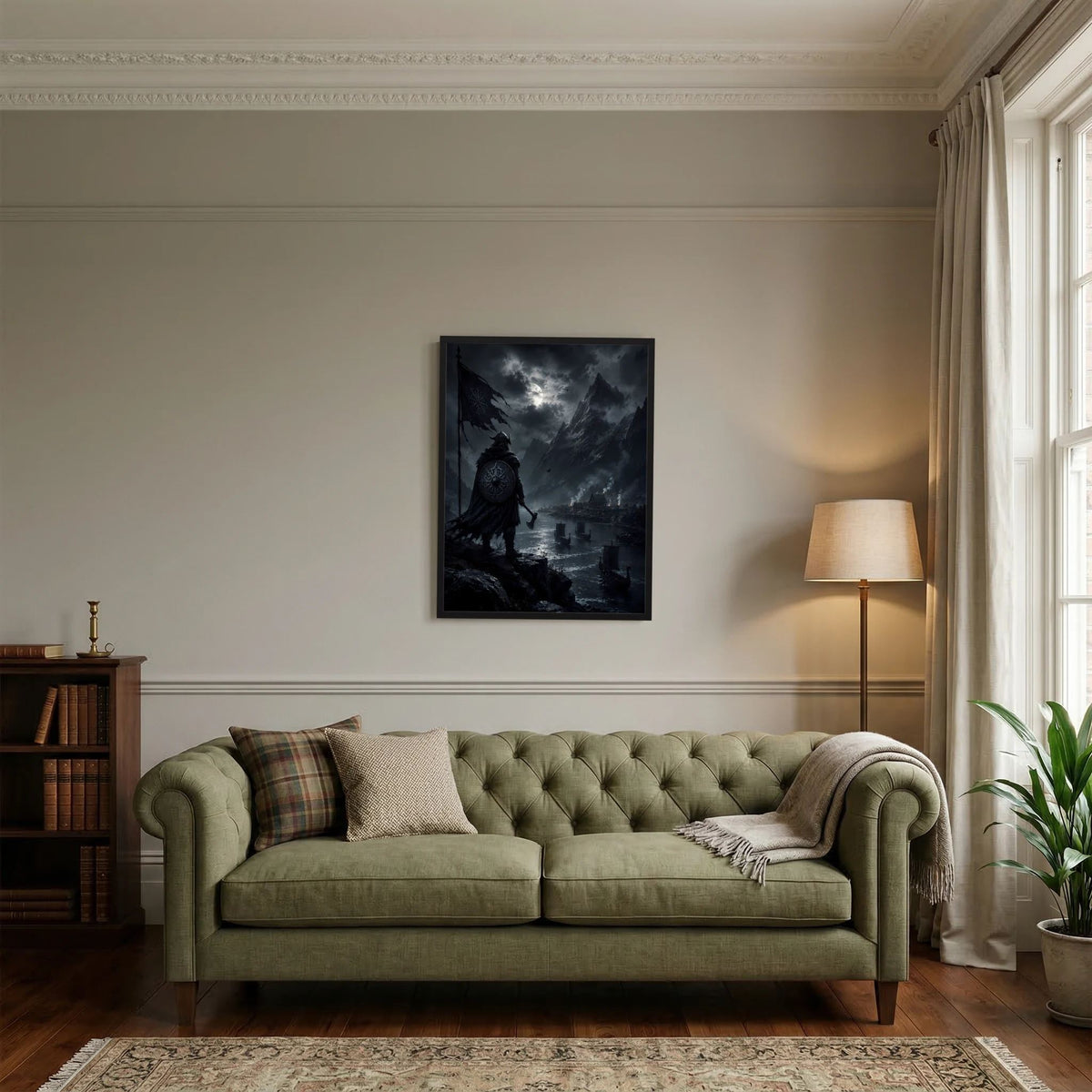Poster im Hochformat mit Wikinger-Figur in dunkler, mondbeschienener Landschaft