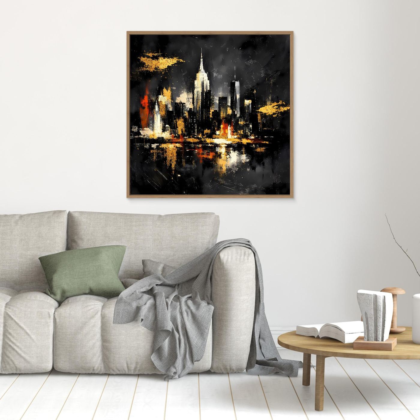 Leinwand Goldene New York Skyline bei Nacht | Abstraktes NYC Wandbild Modern