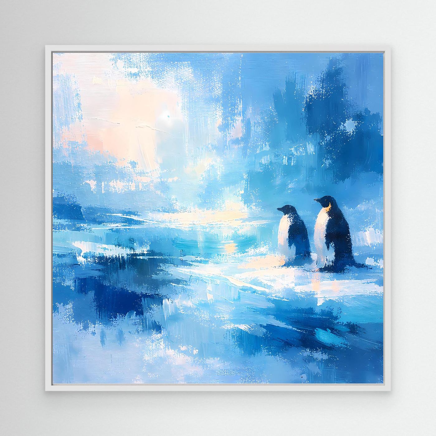 Leinwand Majestätische Pinguine im Ewigen Eis | Abstraktes Antarktis Wandbild