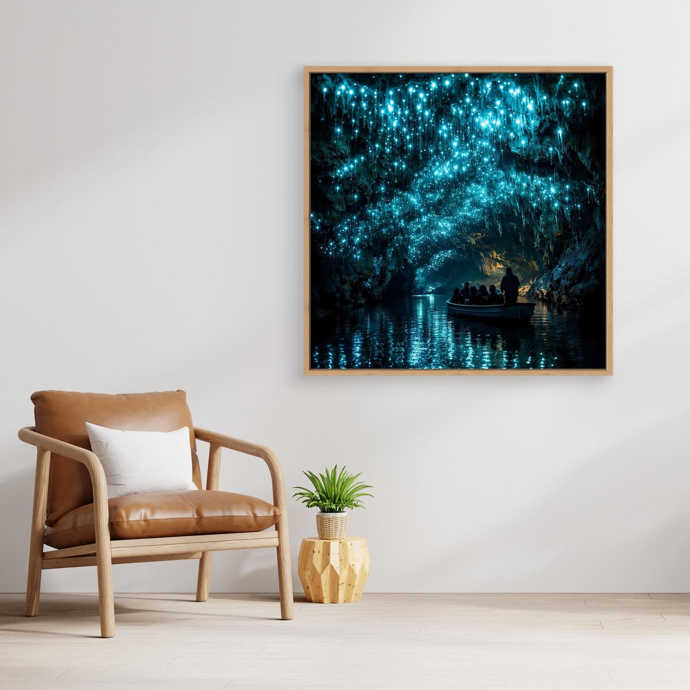 Leinwandbild mit Glühwürmchenhöhle, Holzrahmen