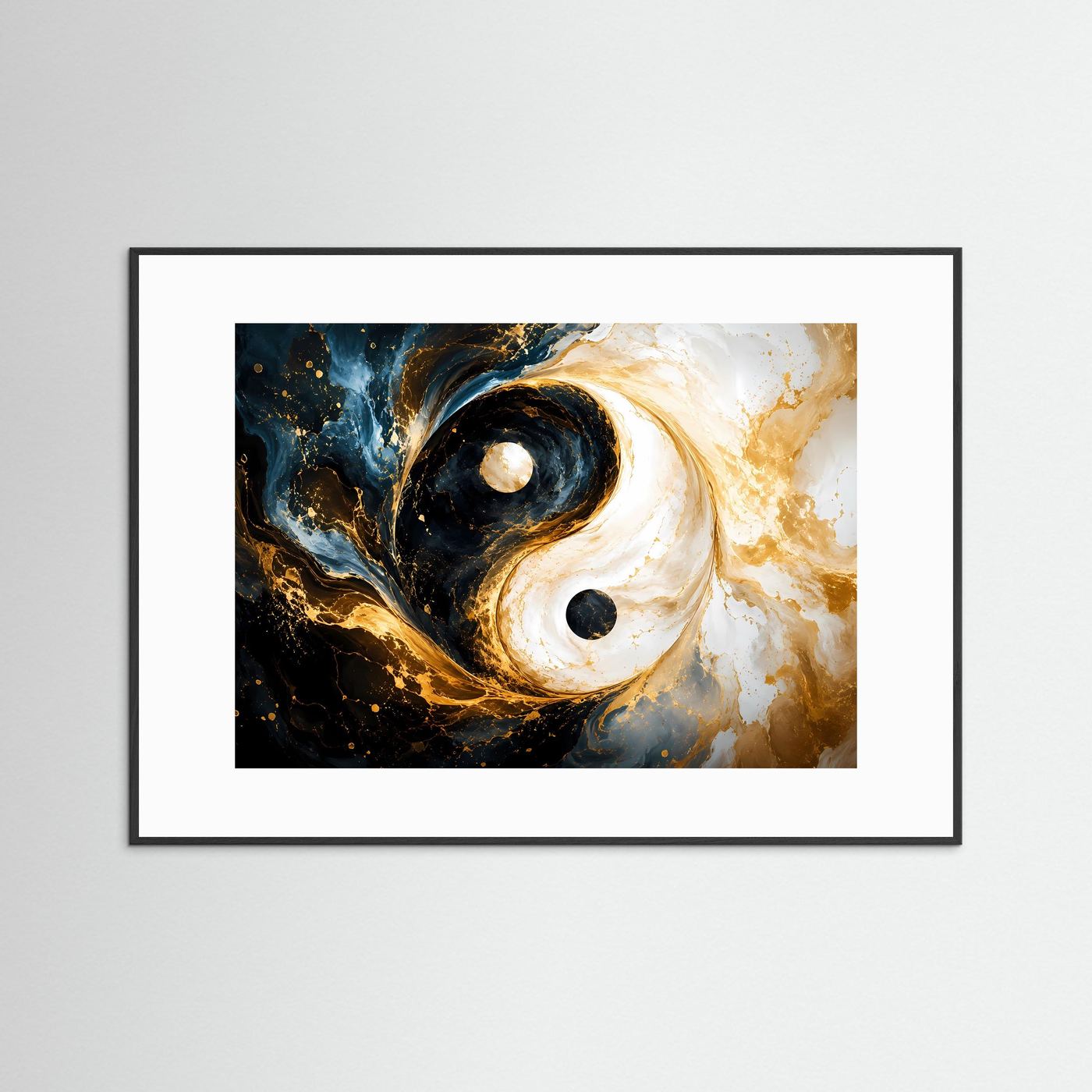 Yin Yang Poster Gold Schwarz | Abstrakte Spirituelle Wandkunst | Moderne Fine Art | Luxus Zen Wandbild | Leinwand Design