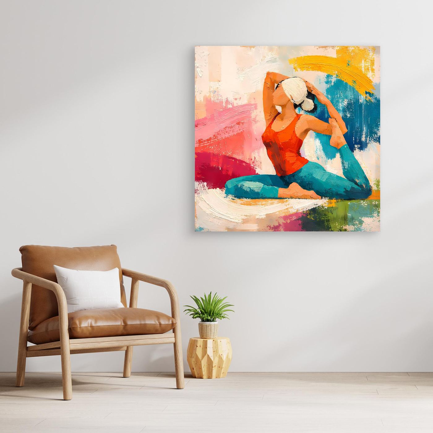 Leinwand-Yoga-Wandbild mit abstrakter Frau im Sitzen, ohne Rahmen