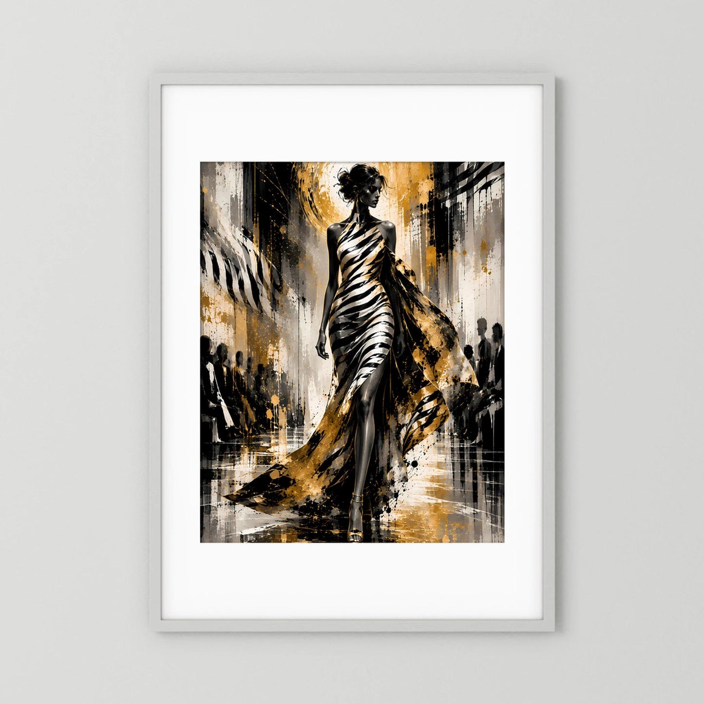 Elegante Frau in Gold & Schwarz | Abstrakte Fashion Kunst | Poster Hochformat