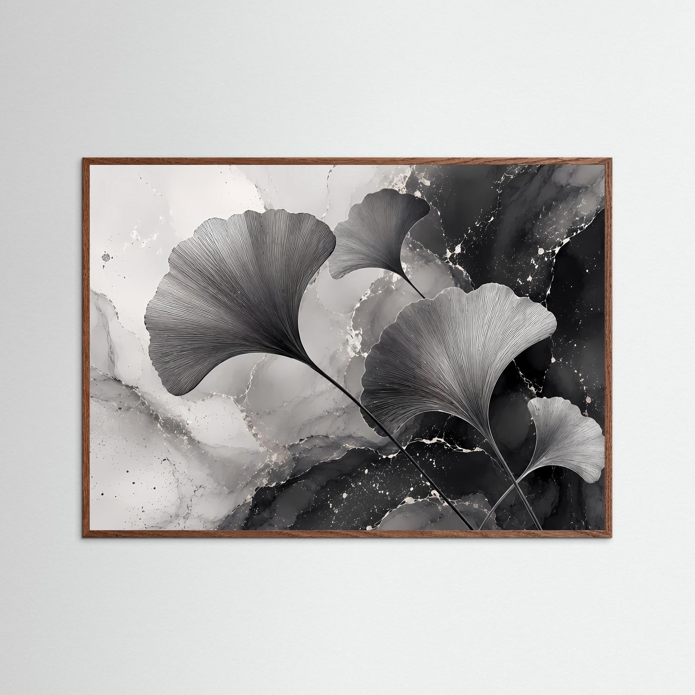 Ginkgo-Blätter Schwarz-Weiß | Modernes Botanisches Wandbild im minimalistischen Stil