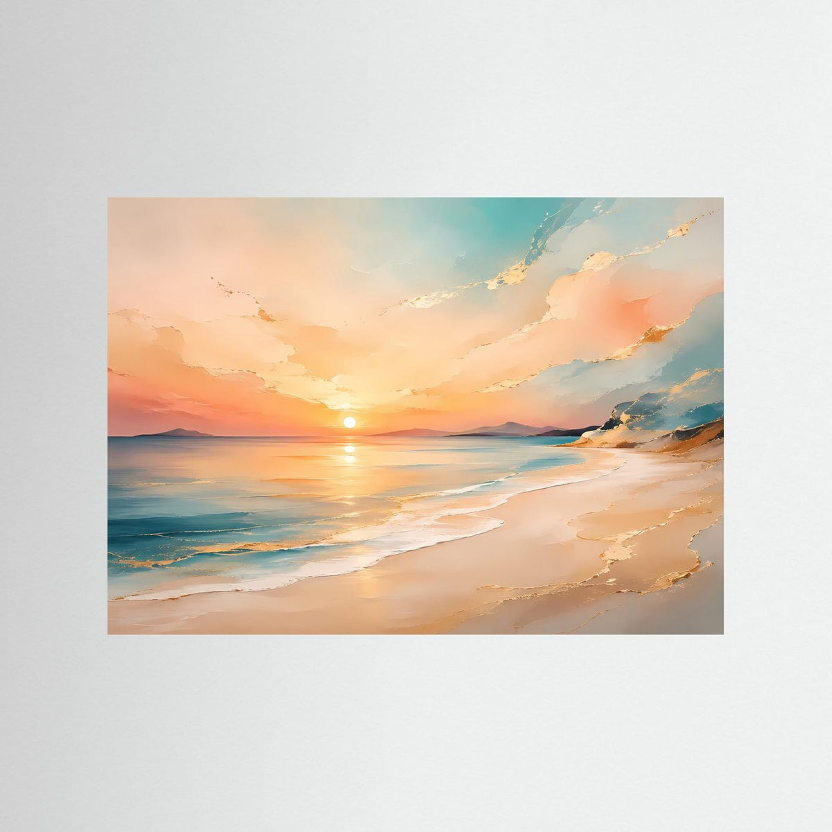 Poster mit Strandmotiv bei Sonnenuntergang, querformat ohne Rahmen