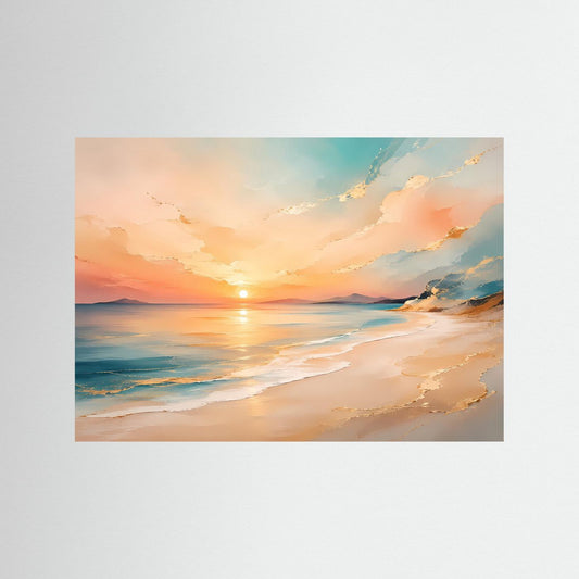 Poster mit Strandmotiv bei Sonnenuntergang, querformat ohne Rahmen