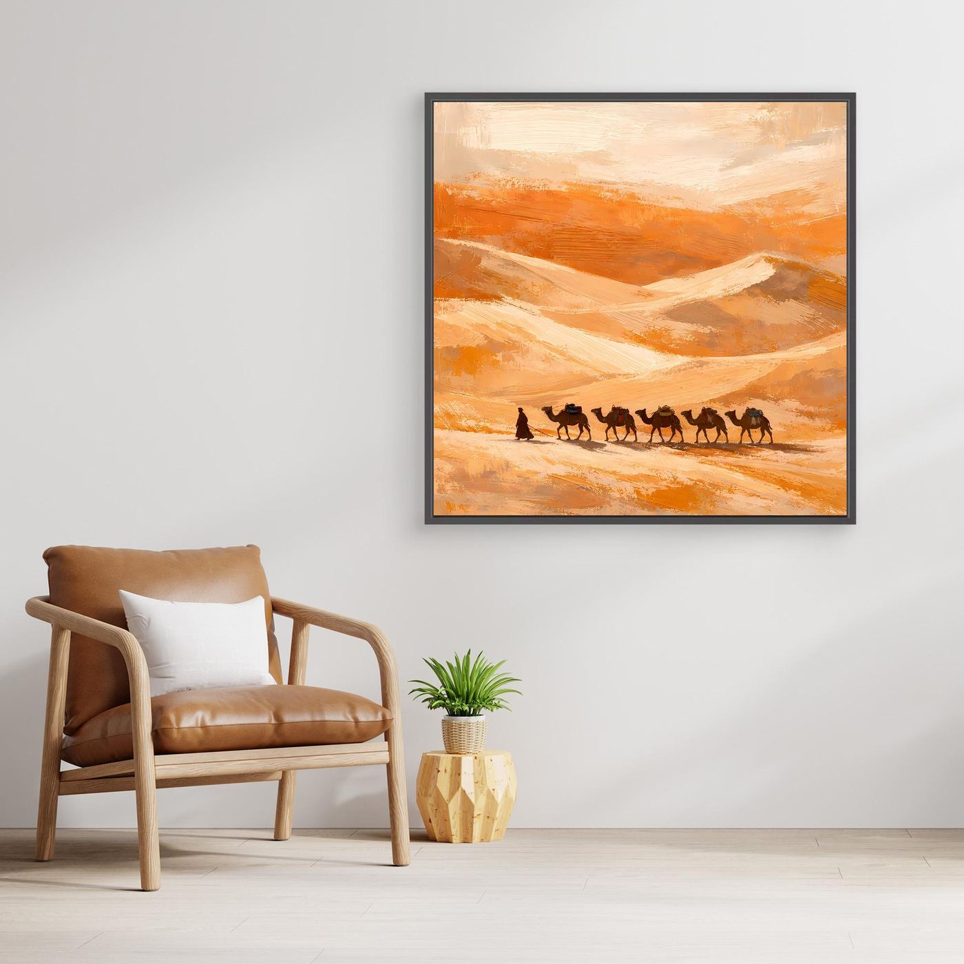 Leinwand Kamelkarawane in der Wüste | Abstraktes Orient Wandbild