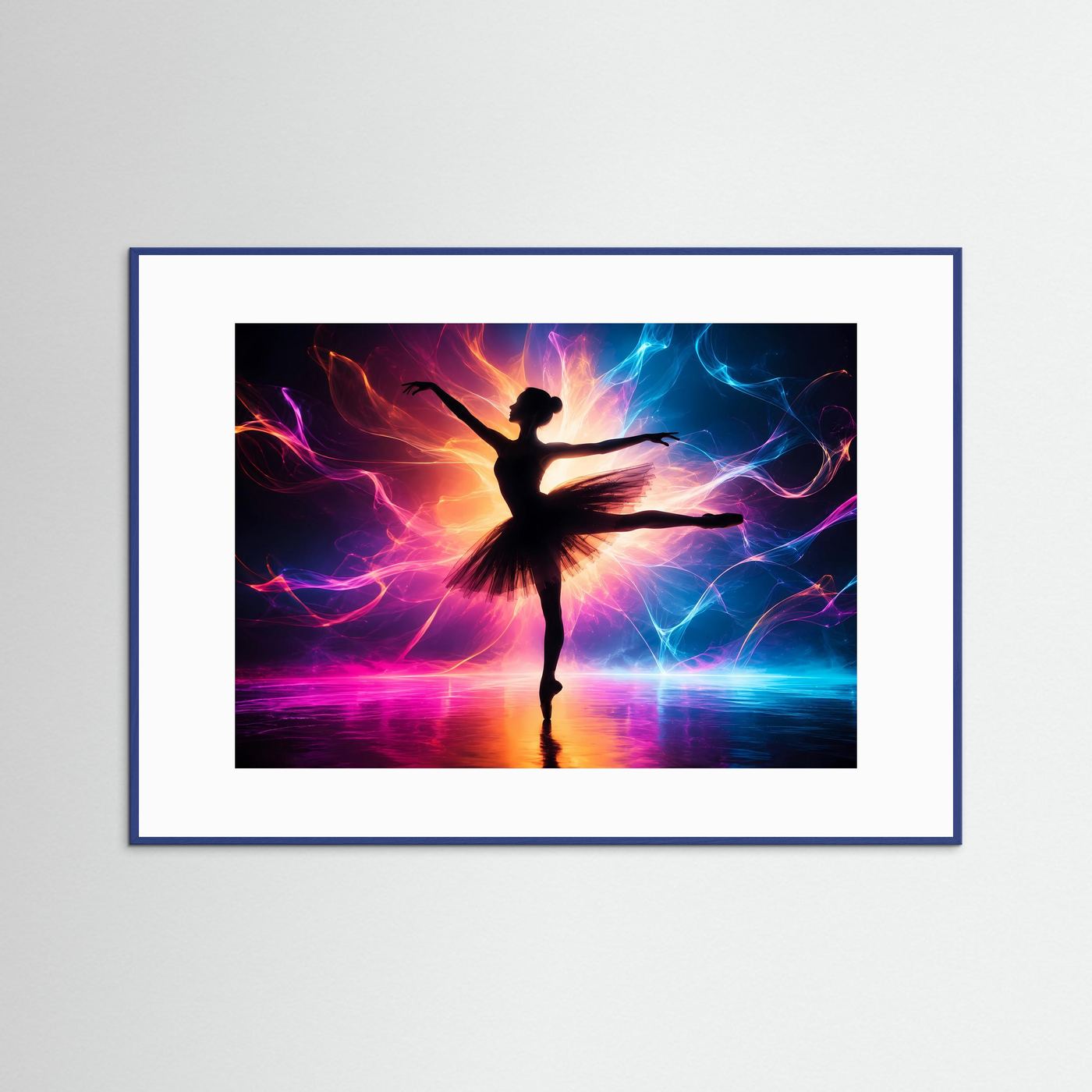 Ballerina Silhouette Poster Querformat | Neon Abstrakte Tanzkunst | Moderne Elegante Wanddekoration