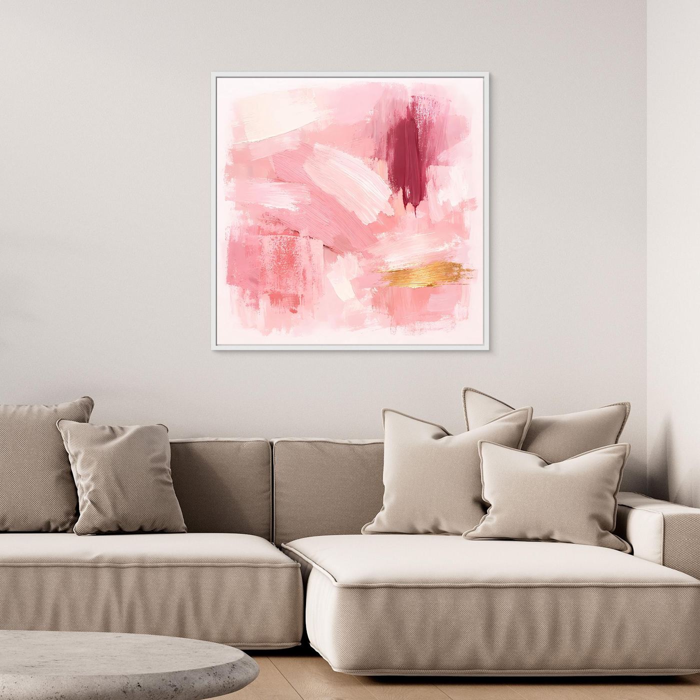 Leinwand Abstraktes Gemälde in Rosa und Gold | Modernes Elegantes Wandbild Pastell