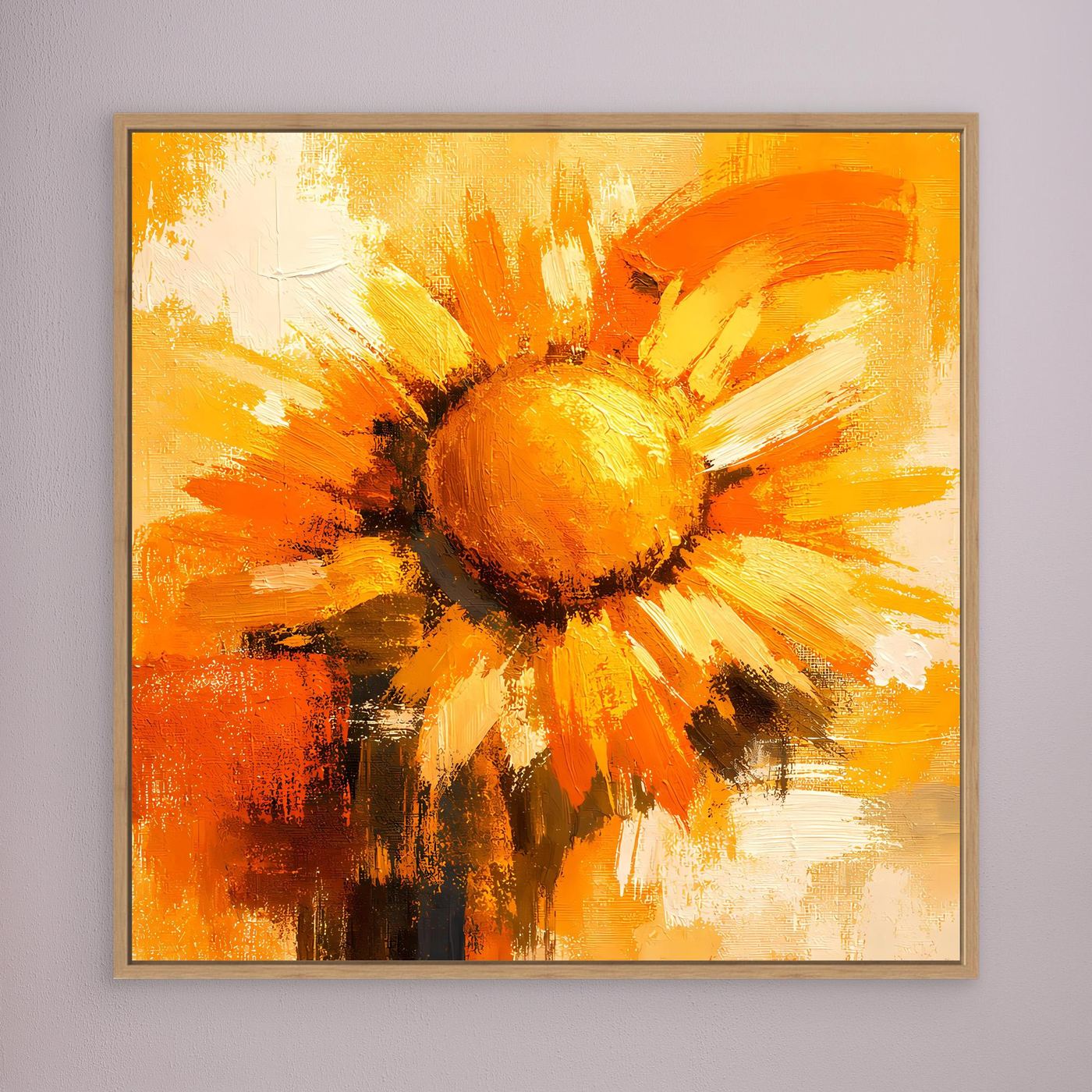 Leinwand Abstraktes Sonnenblumen Gemälde | Modernes Florales Wandbild Gelb Orange