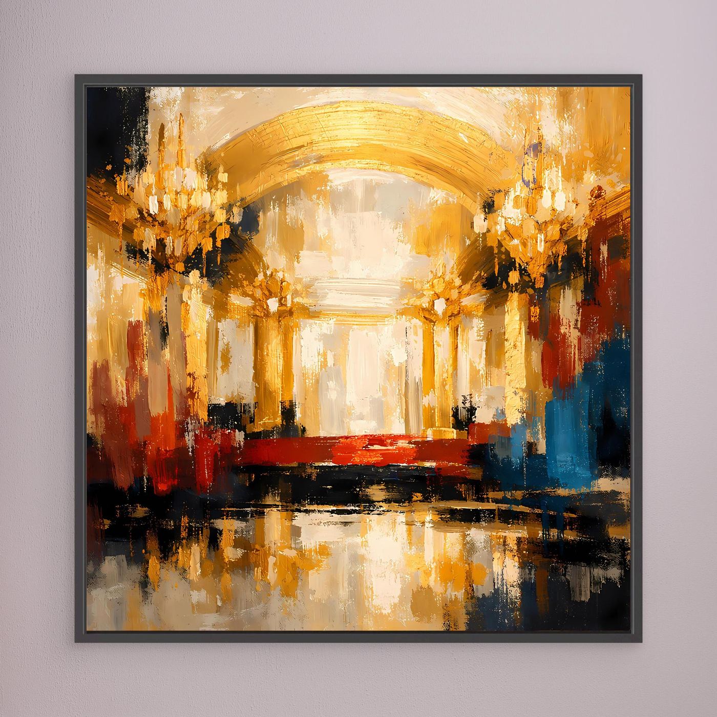Leinwand Abstraktes Palast Saal Gemälde | Modernes Elegantes Wandbild Ballsaal Gold Rot