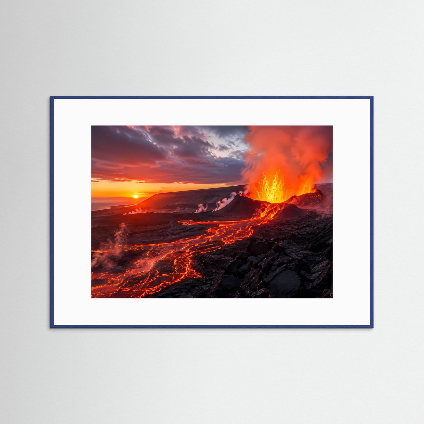 Dramatischer Vulkanausbruch bei Sonnenuntergang | Gewaltiges Lava-Poster Querformat