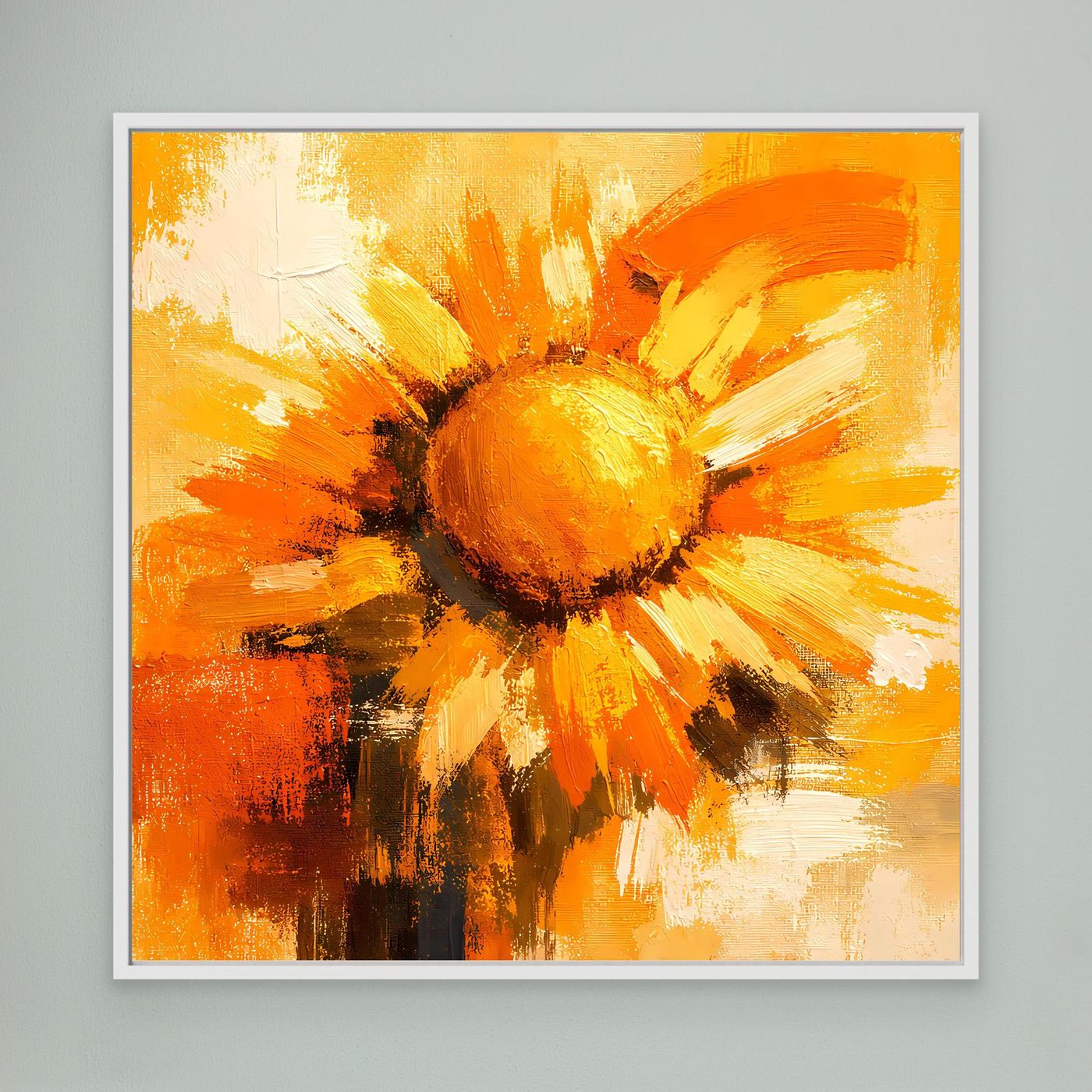 Leinwand Abstraktes Sonnenblumen Gemälde | Modernes Florales Wandbild Gelb Orange