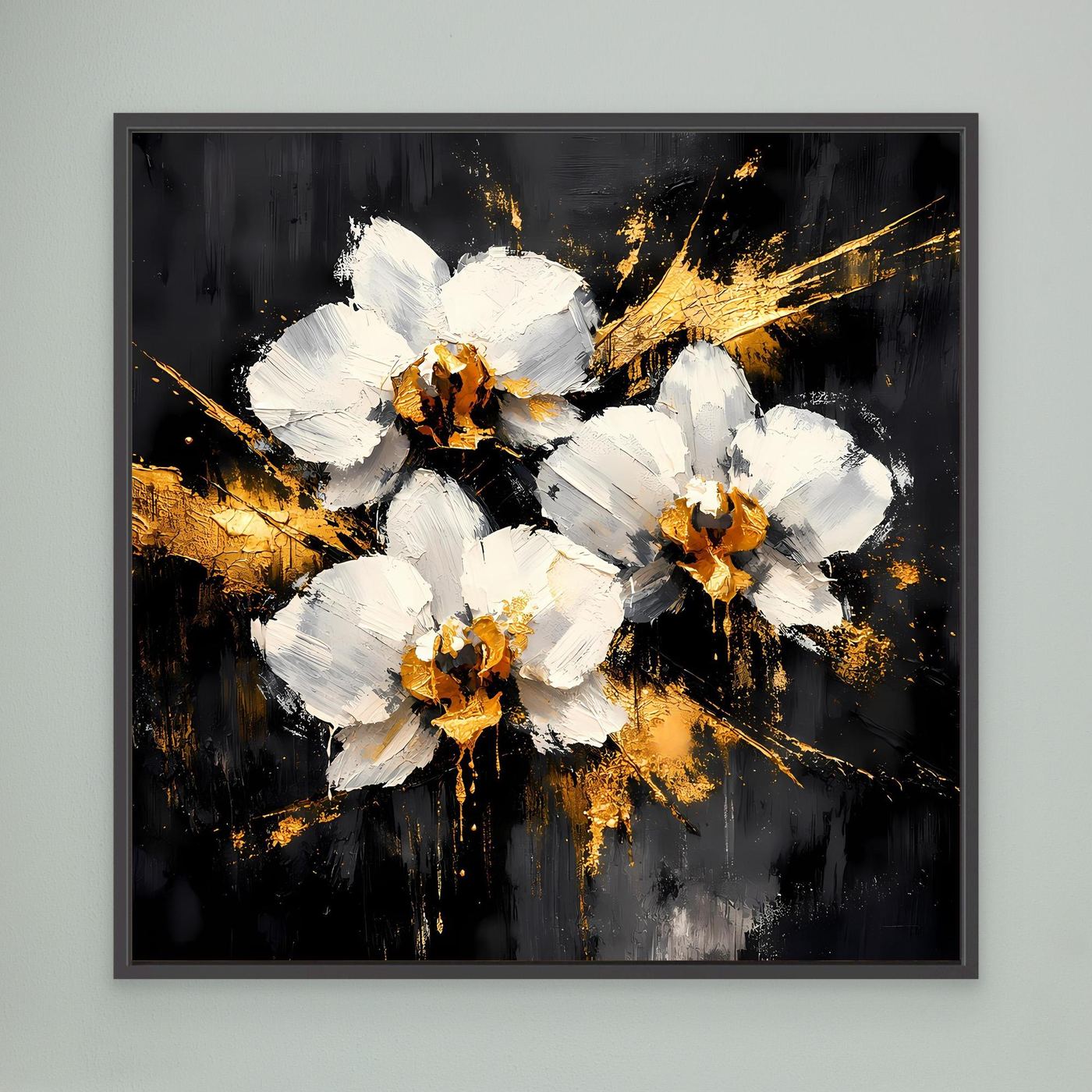 Leinwand Elegante Orchideen in Weiß und Gold | Modernes Abstraktes Blumen Wandbild