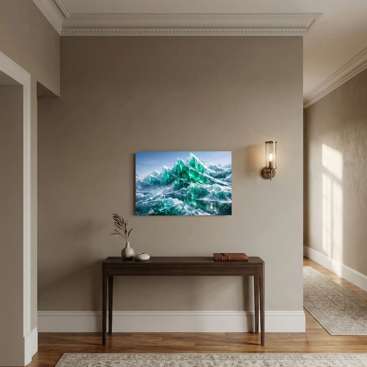 Wandbild mit smaragdgrünen Eisbergen im Arktis-Look, Querformat