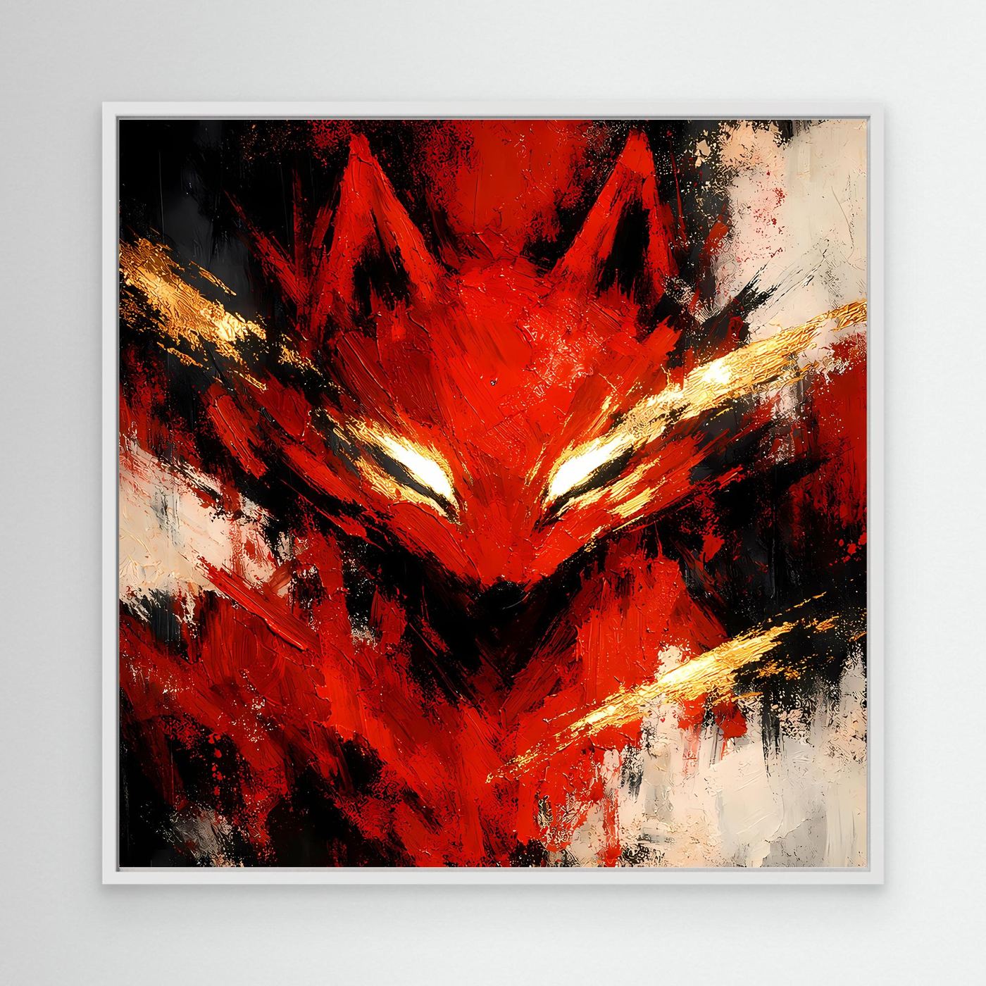 Leinwand Mystischer Kitsune Fuchs in Rot | Abstraktes Japanisches Mythologie Wandbild