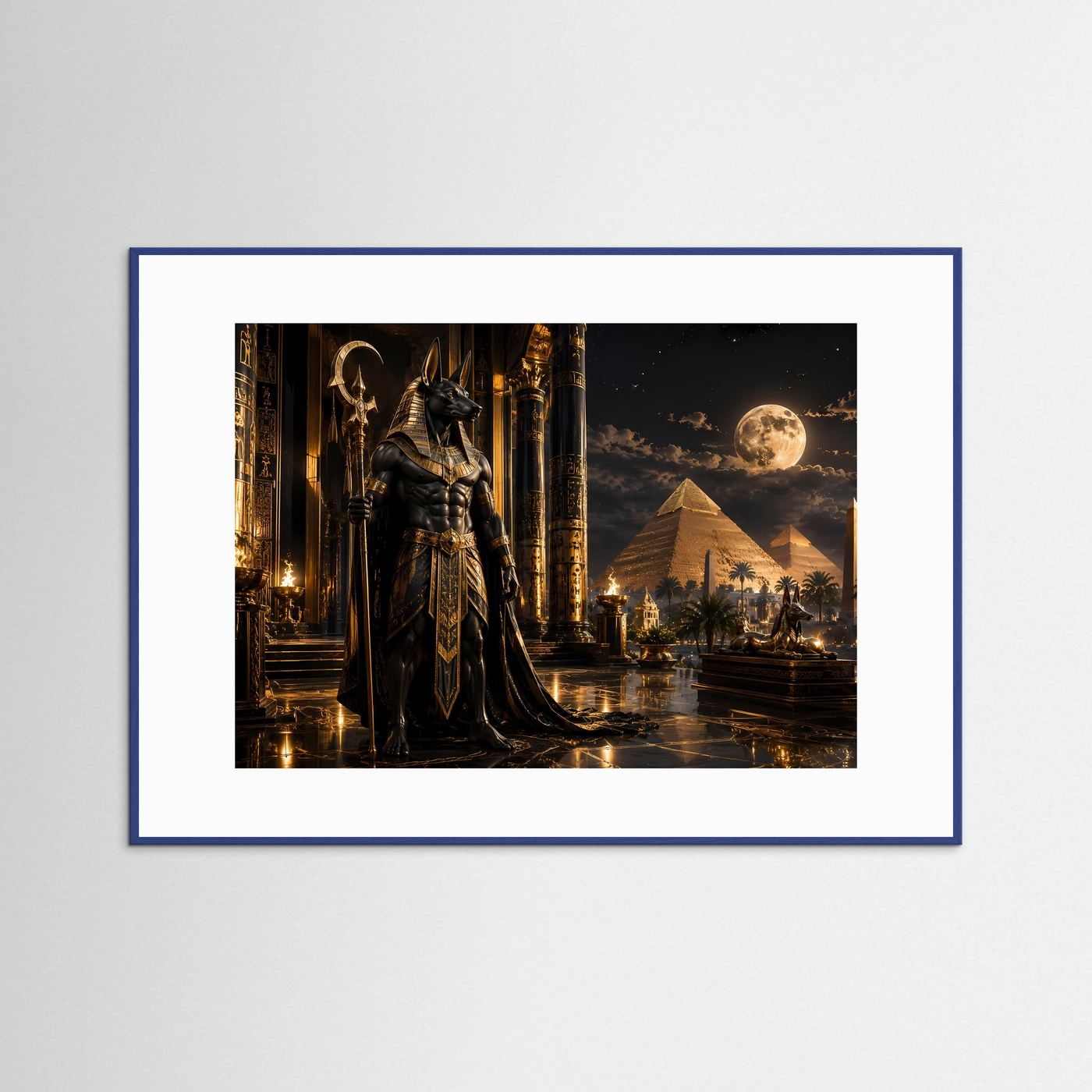 Majestätischer Anubis vor Pyramiden | Ägyptische Götter & Mystik Poster Querformat