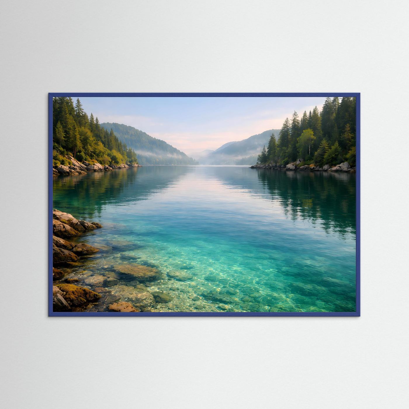 Kristallklarer Bergsee im Morgennebel | Natur & Landschafts-Poster Querformat