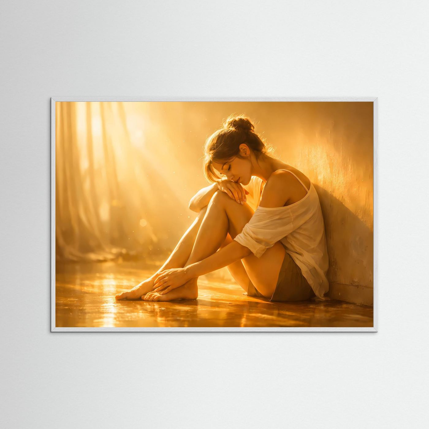 Frau im goldenen Sonnenlicht | Ästhetisches Porträt & Sinnliche Wandkunst Poster Querformat