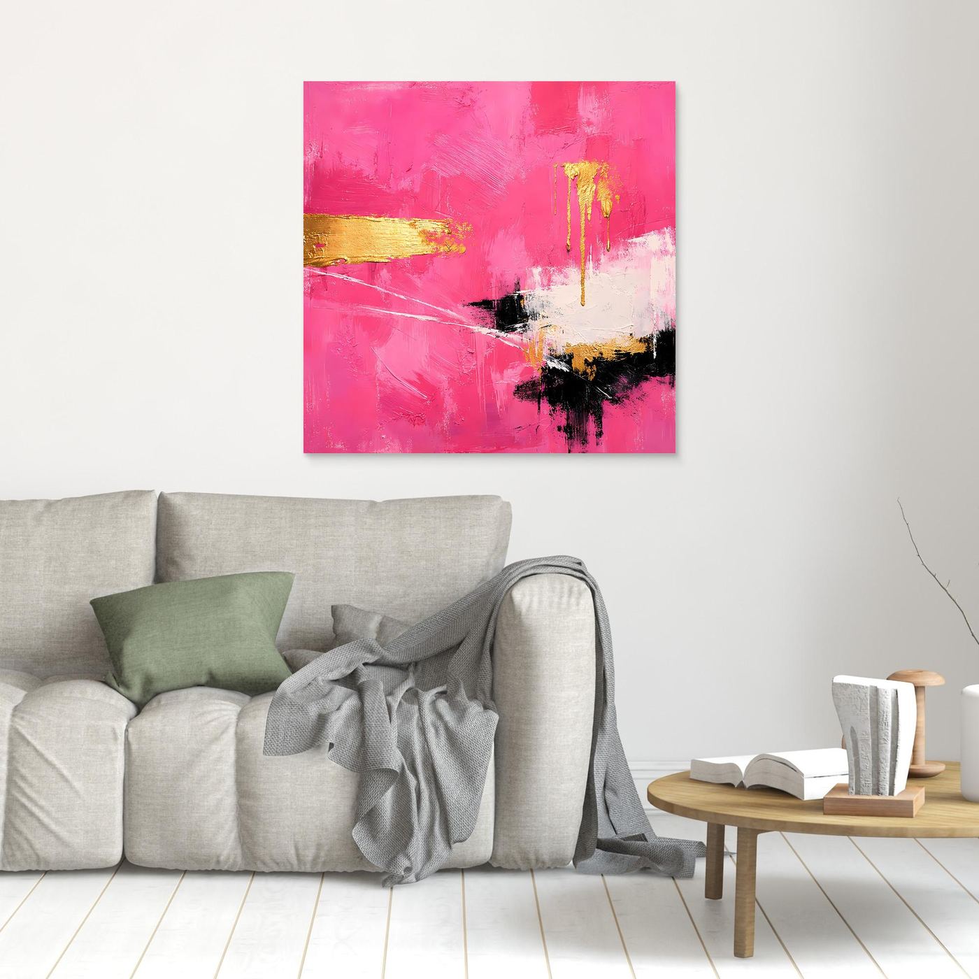 Leinwand Abstraktes Farbenspiel in Pink und Gold | Modernes Expressionistisches Wandbild