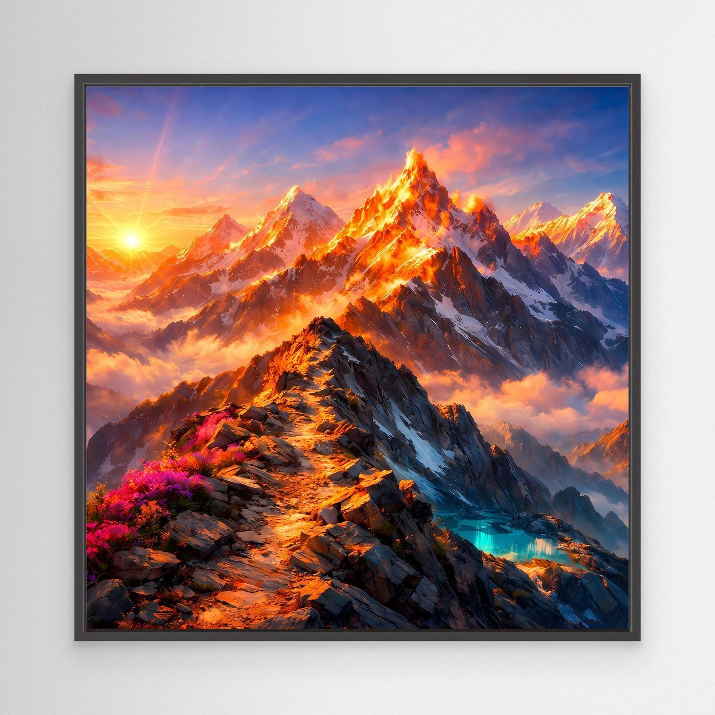 Leinwandbild Sonnenuntergang im Hochgebirge | Majestätisches Wandbild auf echtem Holzkeilrahmen