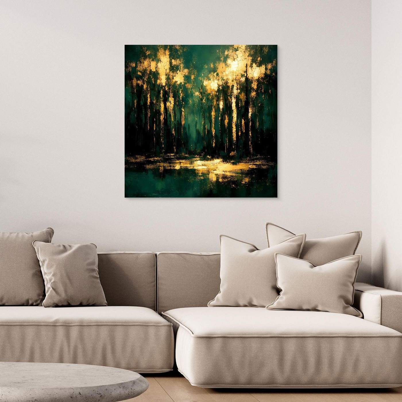 Leinwand Mystischer Wald im Abendlicht | Abstraktes Natur Wandbild Moderne Kunst