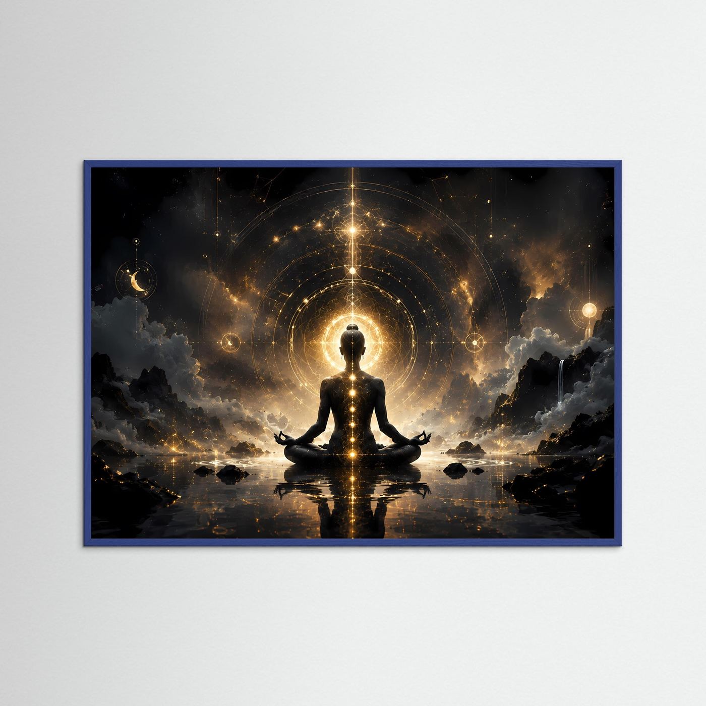 Meditation & Heilige Geometrie in Gold | Spirituelles Zen Wandbild Querformat