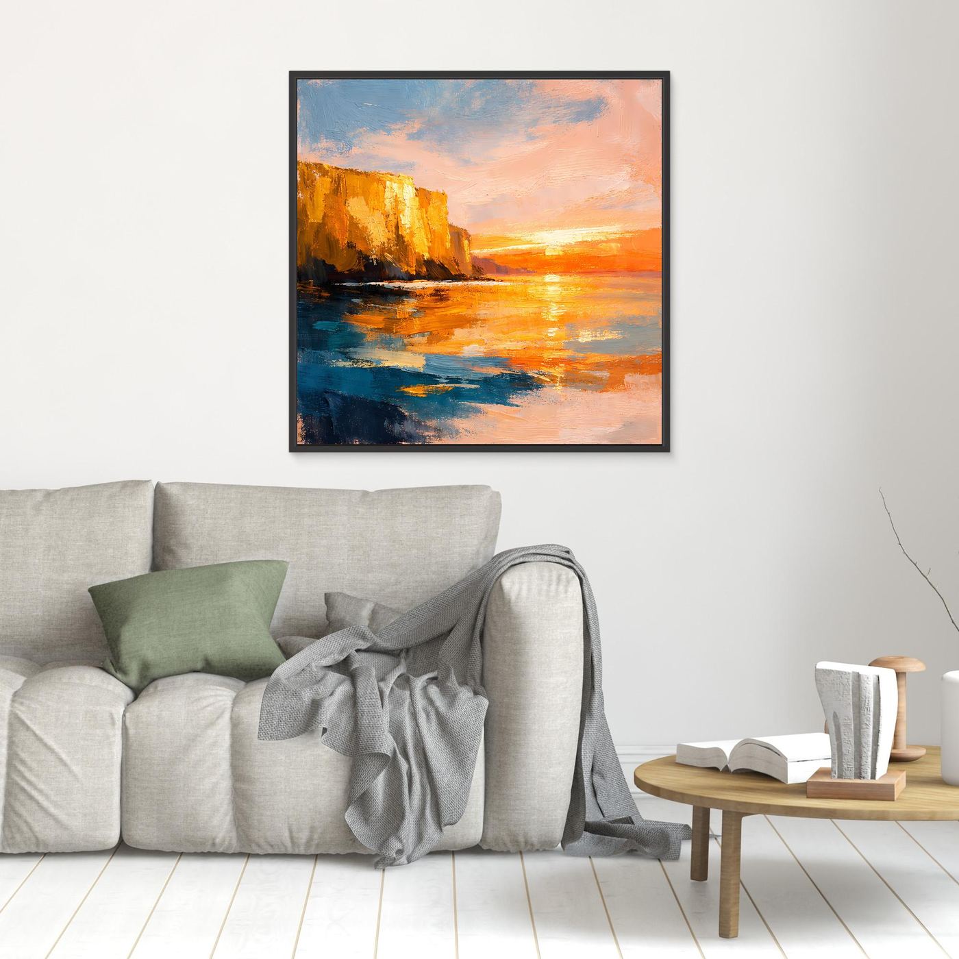 Leinwand Goldener Sonnenuntergang an der Steilküste | Abstraktes Meeres Wandbild