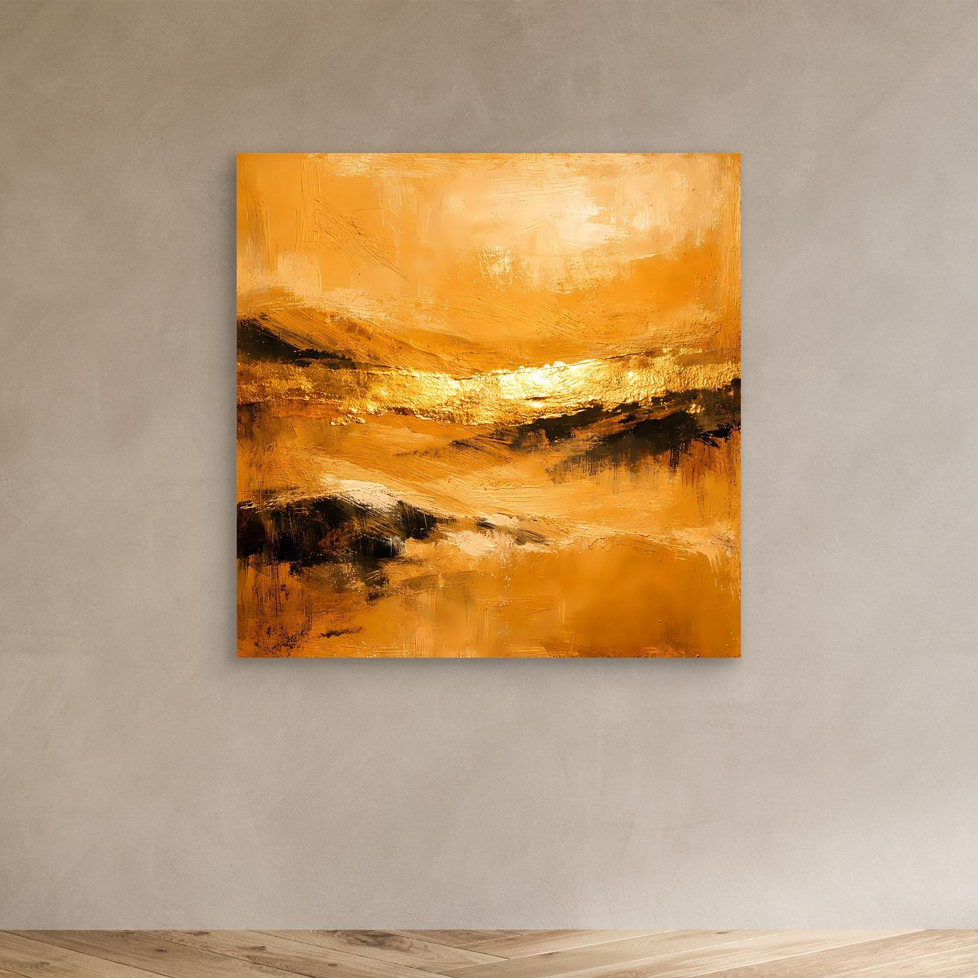 Leinwand Abstrakte Landschaft in Gold und Ocker | Modernes Elegantes Natur Wandbild