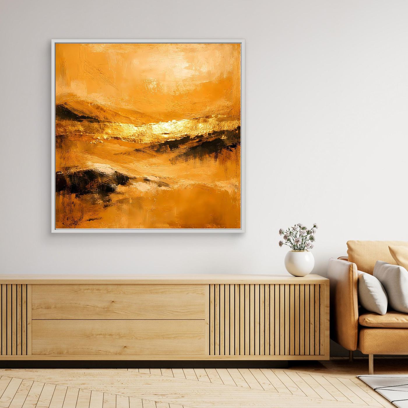 Leinwand Abstrakte Landschaft in Gold und Ocker | Modernes Elegantes Natur Wandbild