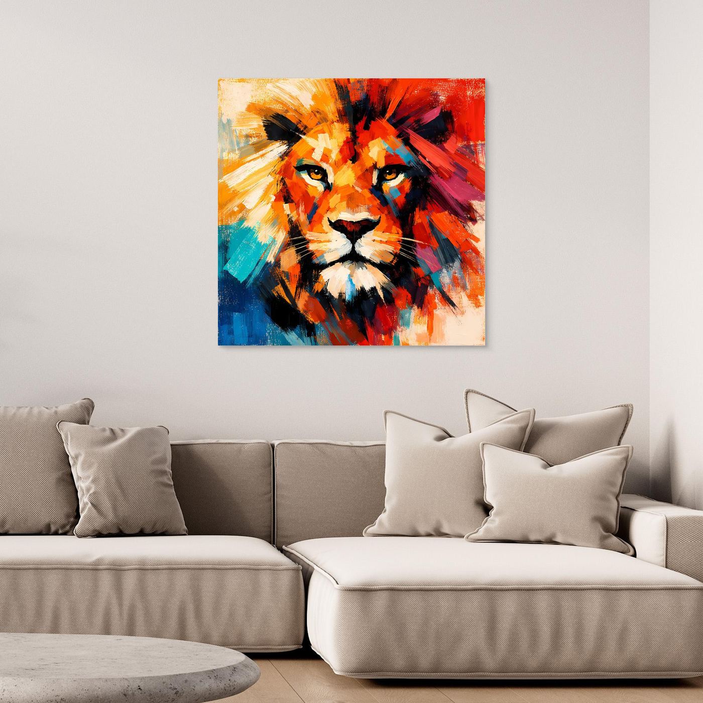 Leinwand Majestätischer Löwe im Farbenrausch | Abstraktes Tier Wandbild