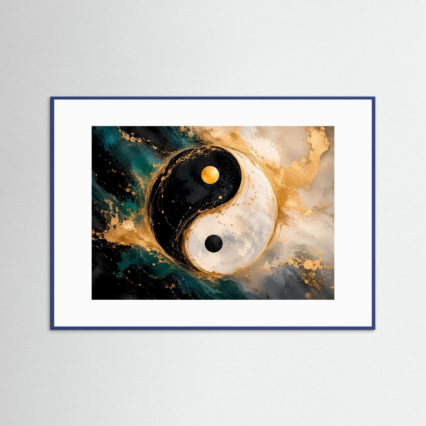 Yin Yang in Gold & Marmor | Abstraktes Feng Shui Wandbild Querformat