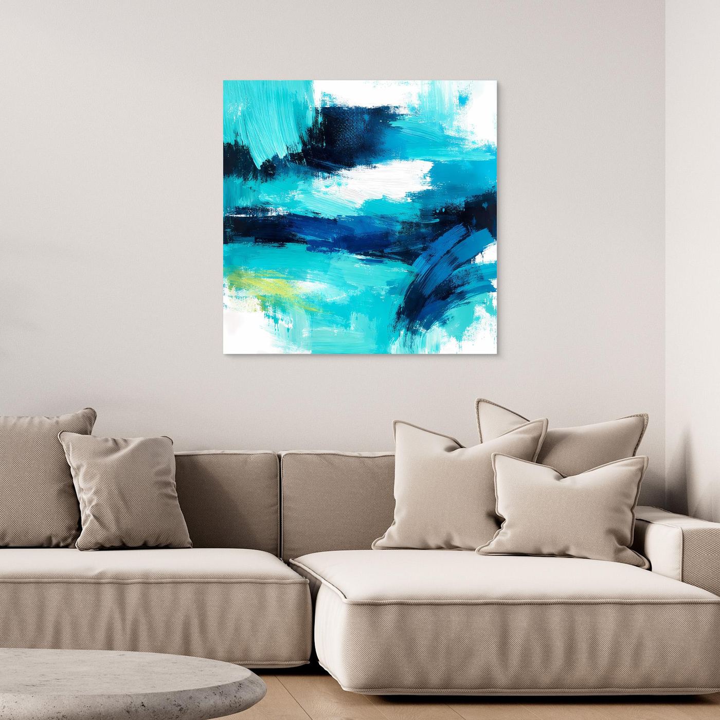 Premium Leinwand Modernes Abstraktes Wandbild Ocean Blue | Maritimes Kunstwerk im Impasto-Stil