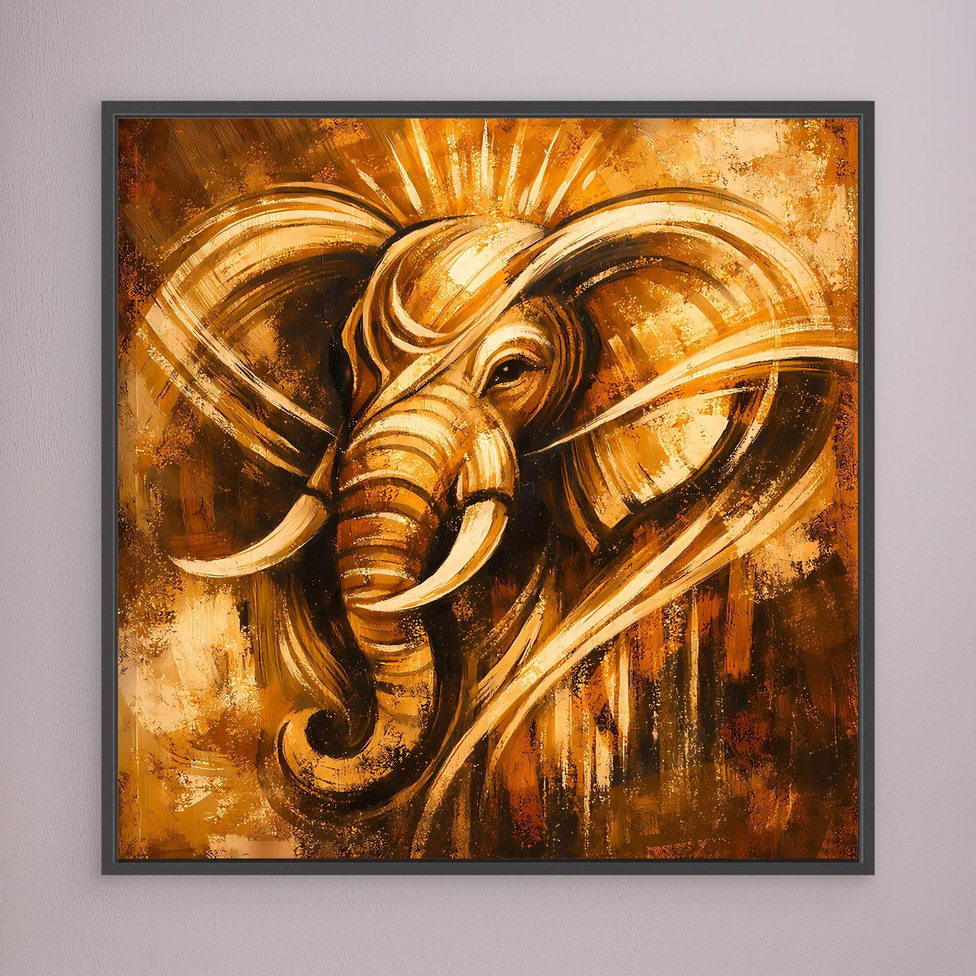 Leinwand Goldener Elefant Ganesha-Stil | Abstraktes Modern Art Tier Wandbild