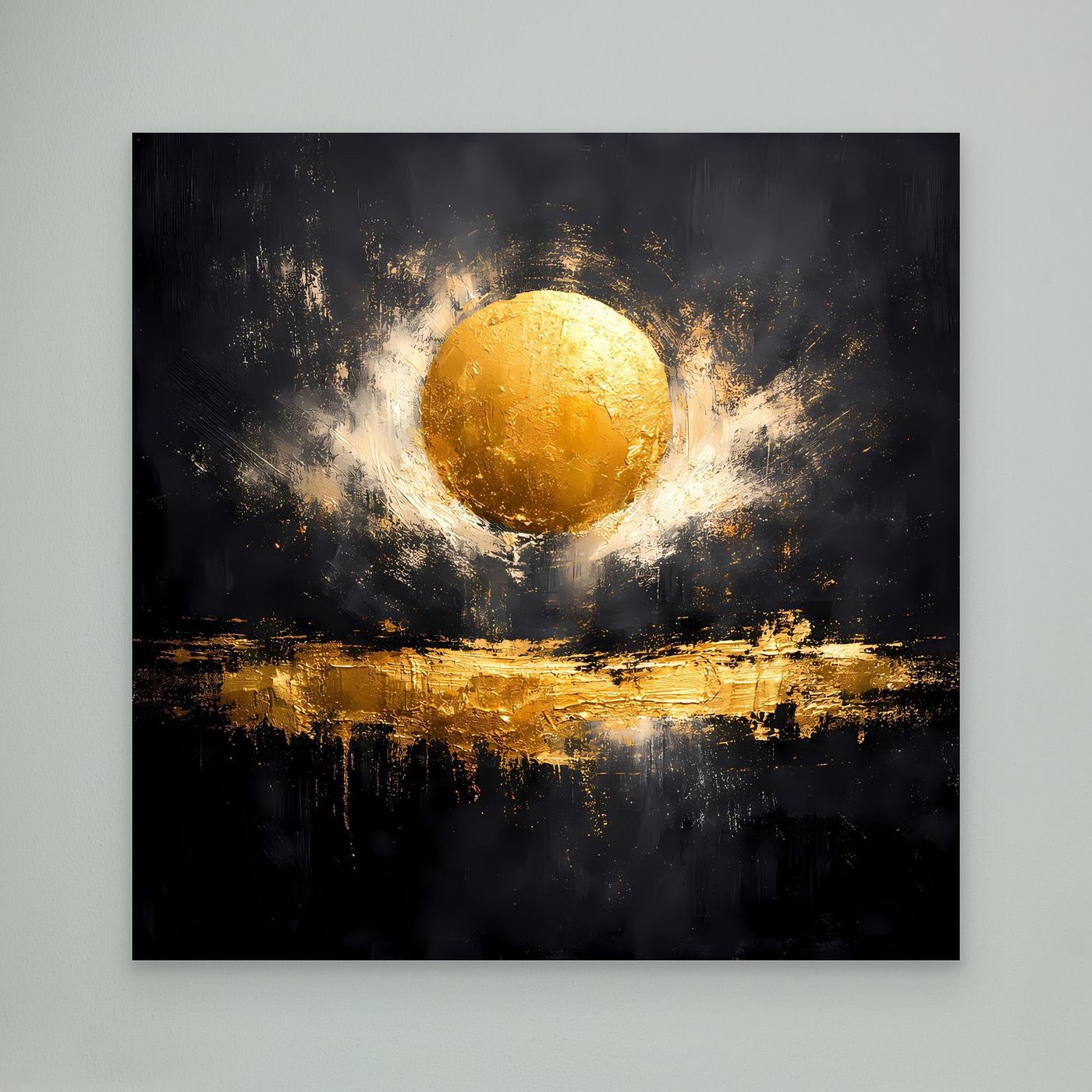 Leinwand Abstrakter Goldener Vollmond | Modernes Kosmisches Wandbild