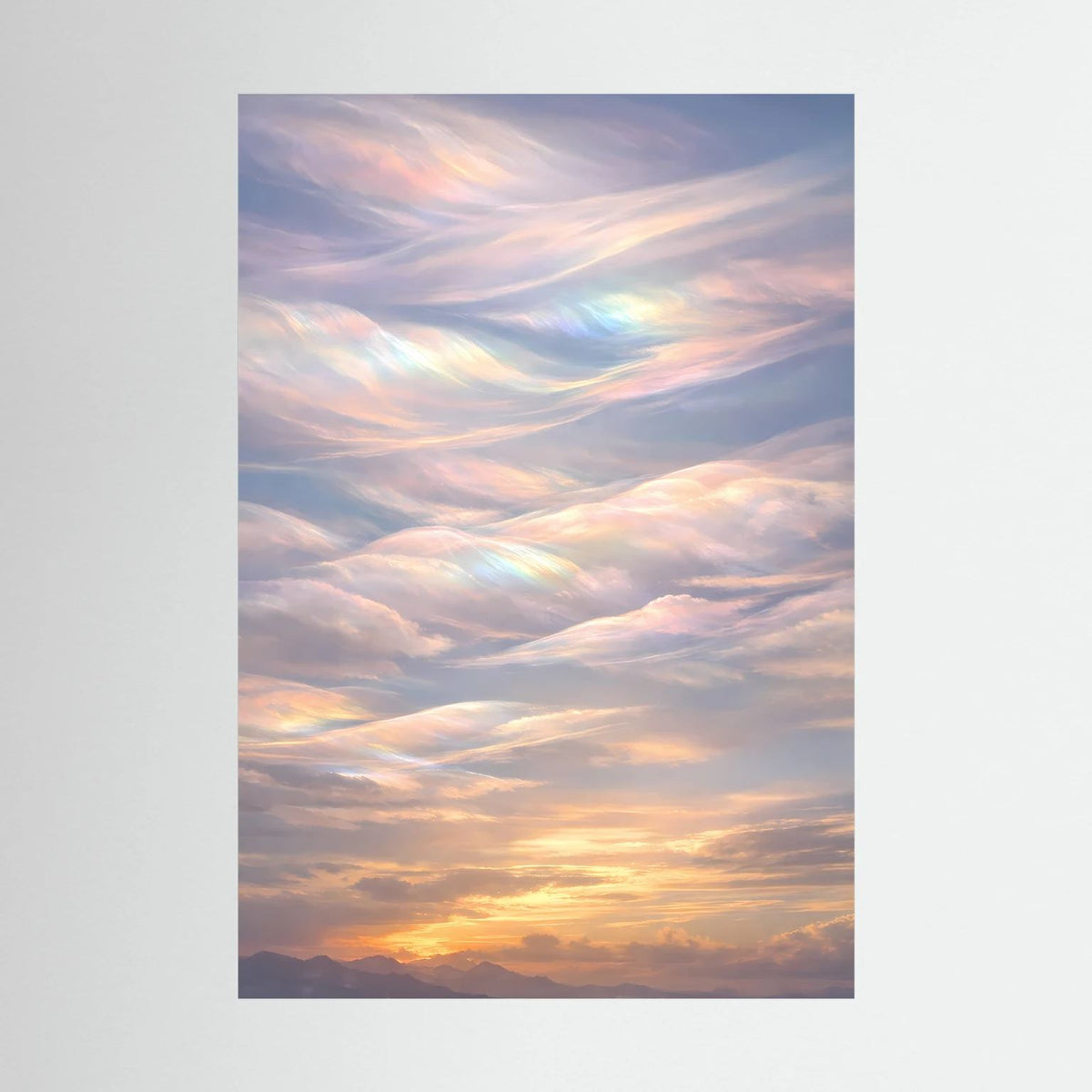 Ungerahmtes Wandposter mit pastellfarbenen Wolken und Sonnenuntergang, Hochformat