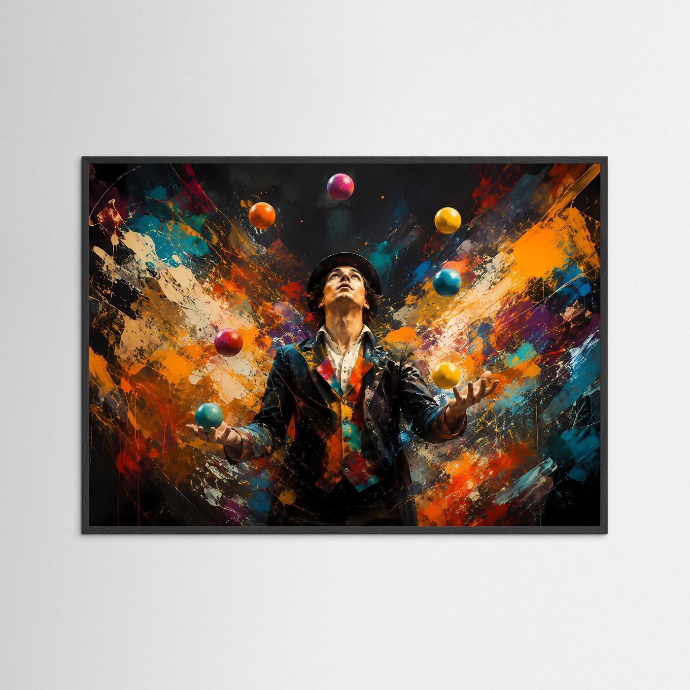 Faszinierender Jongleur im Farbenspiel | Moderne Zirkus- & Kunst-Poster Querformat