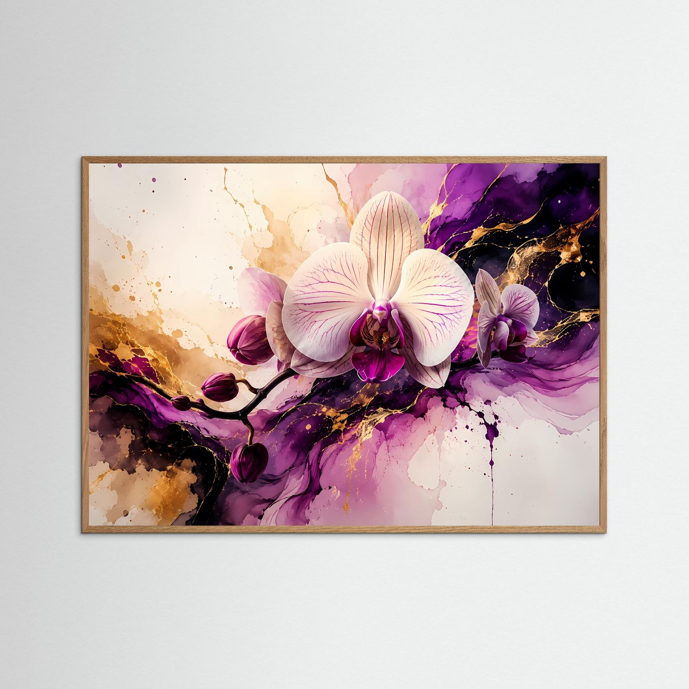 Elegante Orchidee im fließenden Farbspiel | Modernes Blumen- & Kunst-Poster Querformat