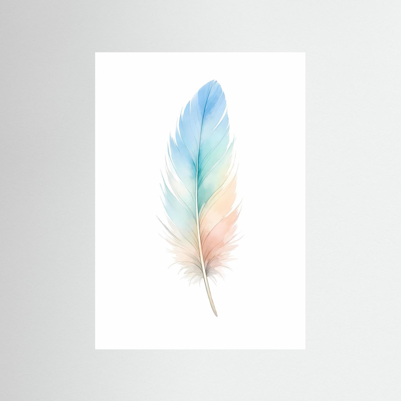 Poster mit Aquarell-Feder im Pastellverlauf von Blau bis Pfirsich, hochkant