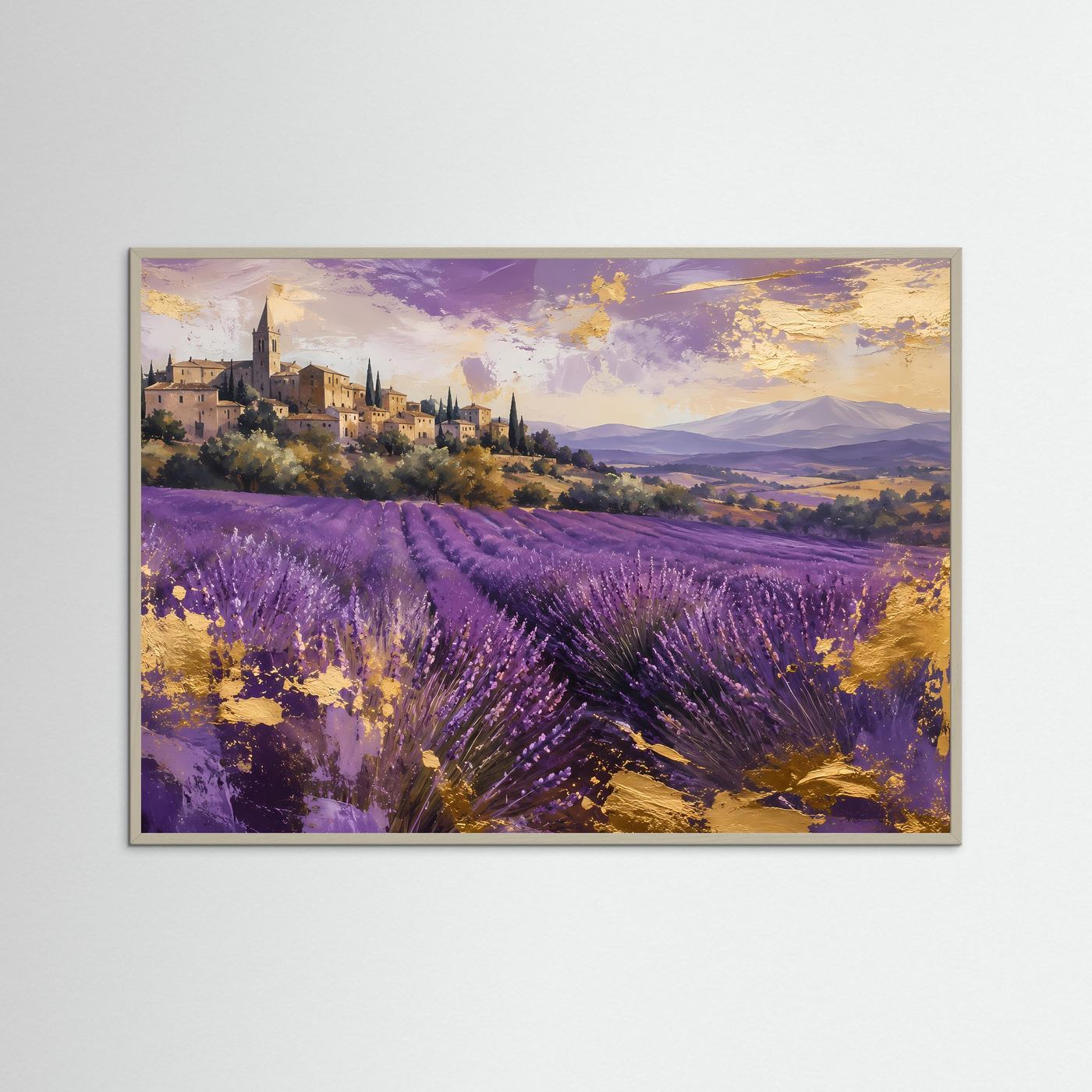 Lavendelfeld in der Provence mit Goldakzenten | Mediterrane Landschaftskunst in Violett