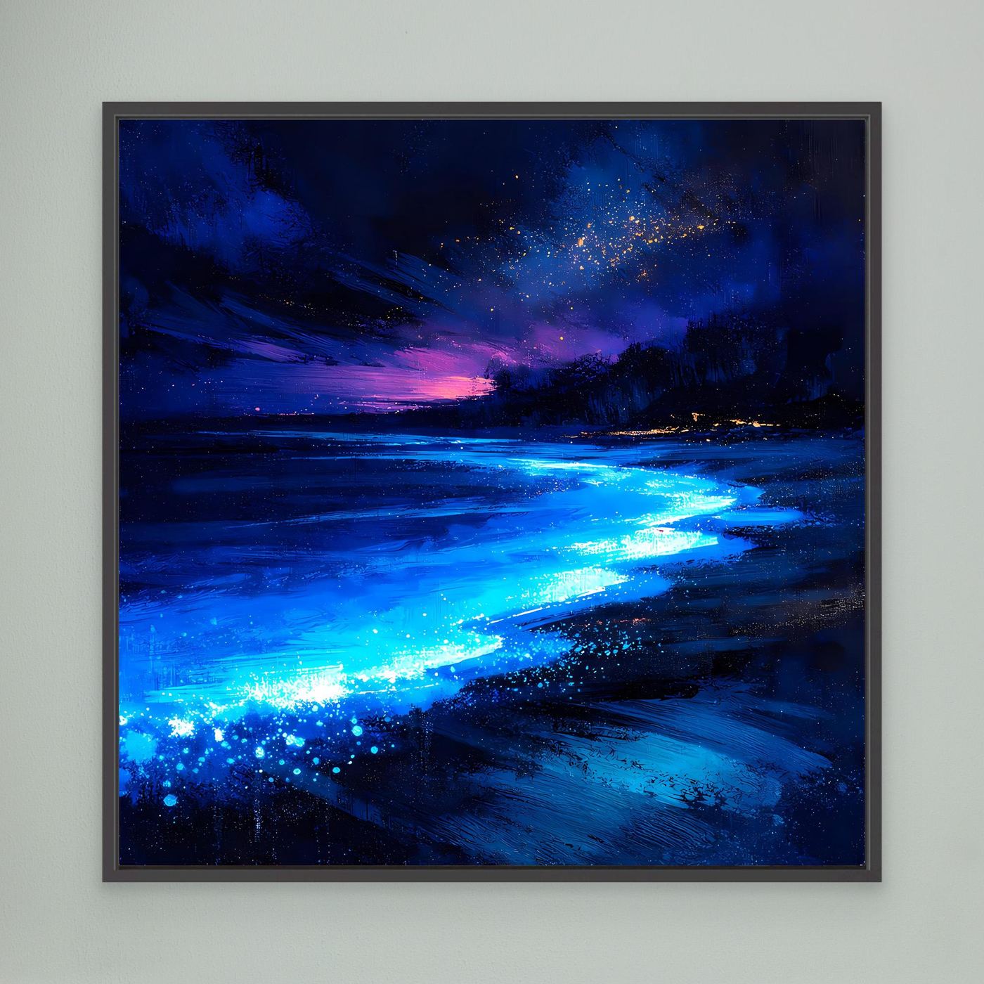 Leinwand Biolumineszierender Strand bei Nacht | Magische Wandkunst auf echter Leinwand