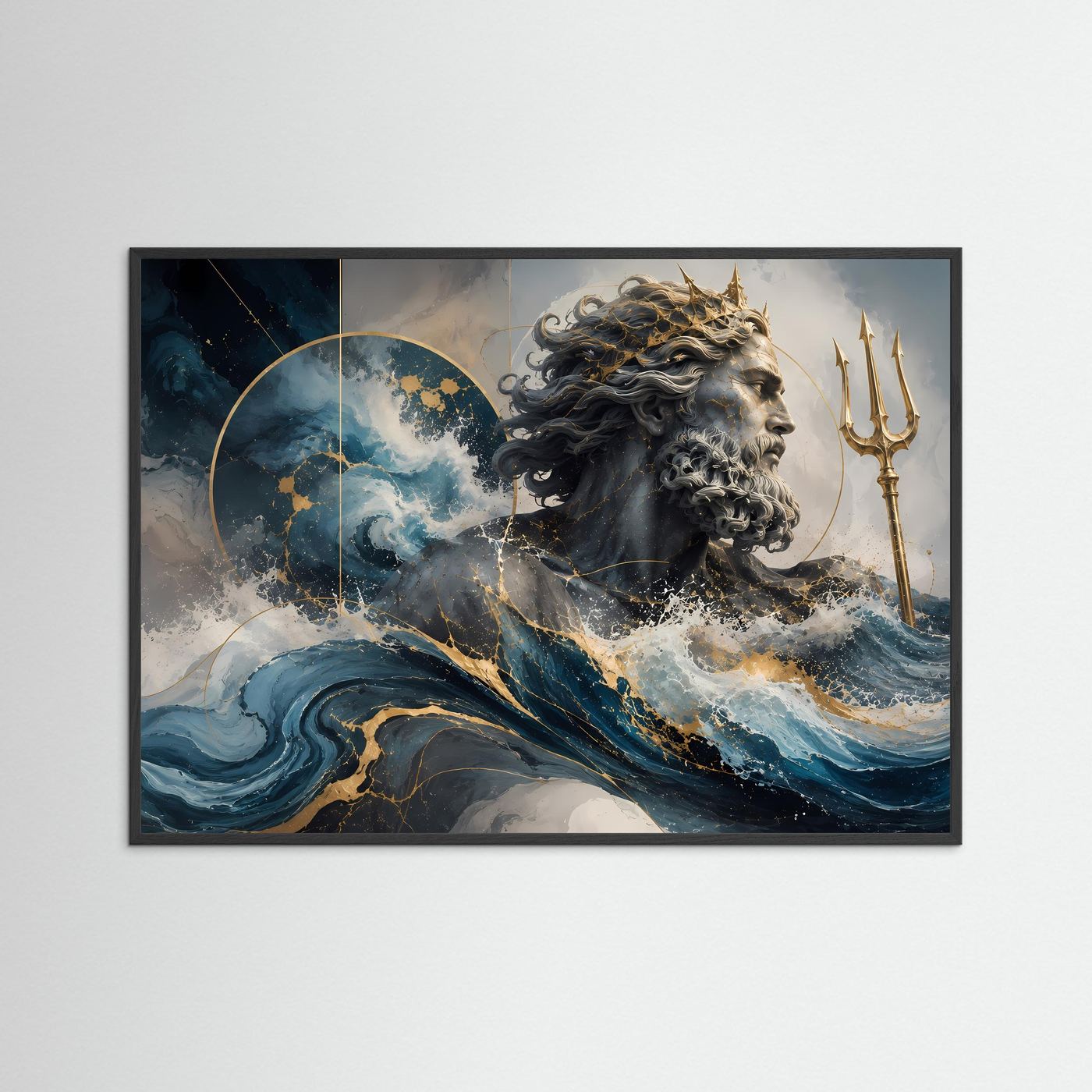 Poseidon – Gott des Meeres | Abstrakte Mythologie in Blau, Gold & Marmor