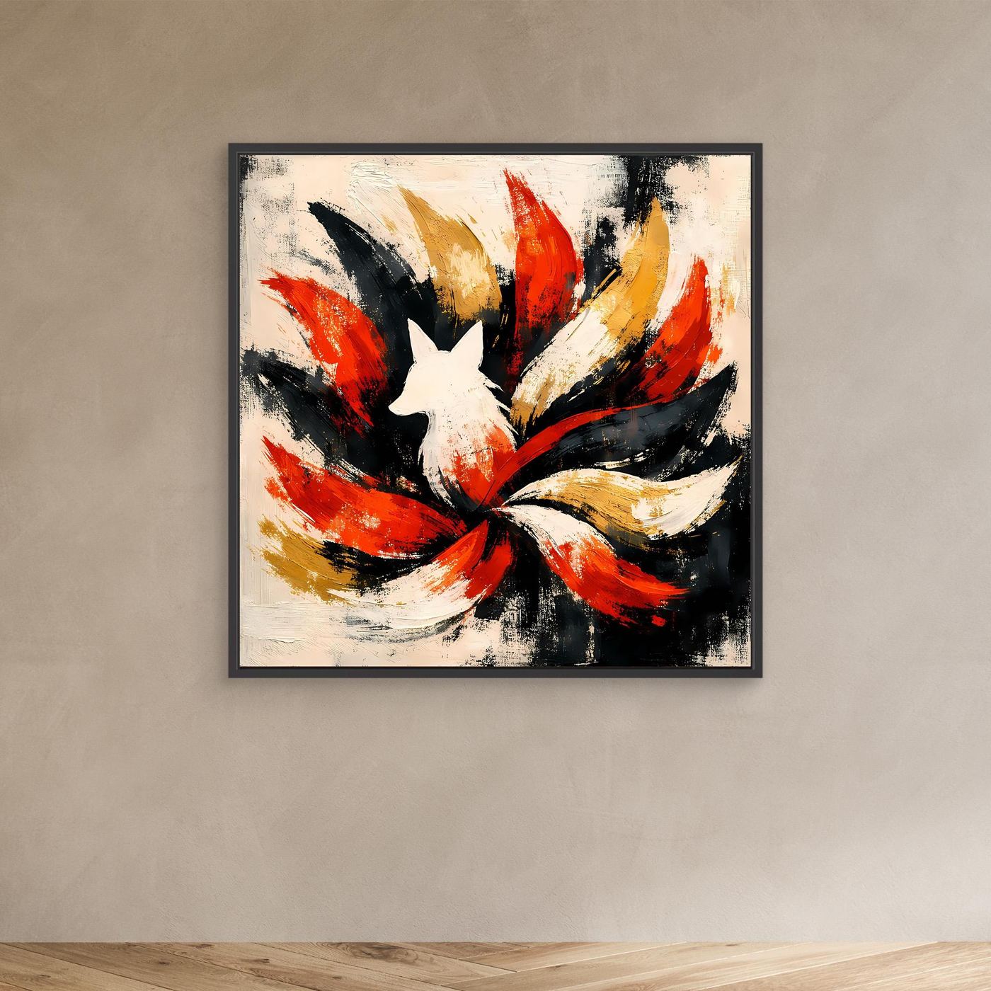 Leinwand Mythischer Neunschwänziger Fuchs Kitsune | Abstraktes Asia Fantasy Wandbild