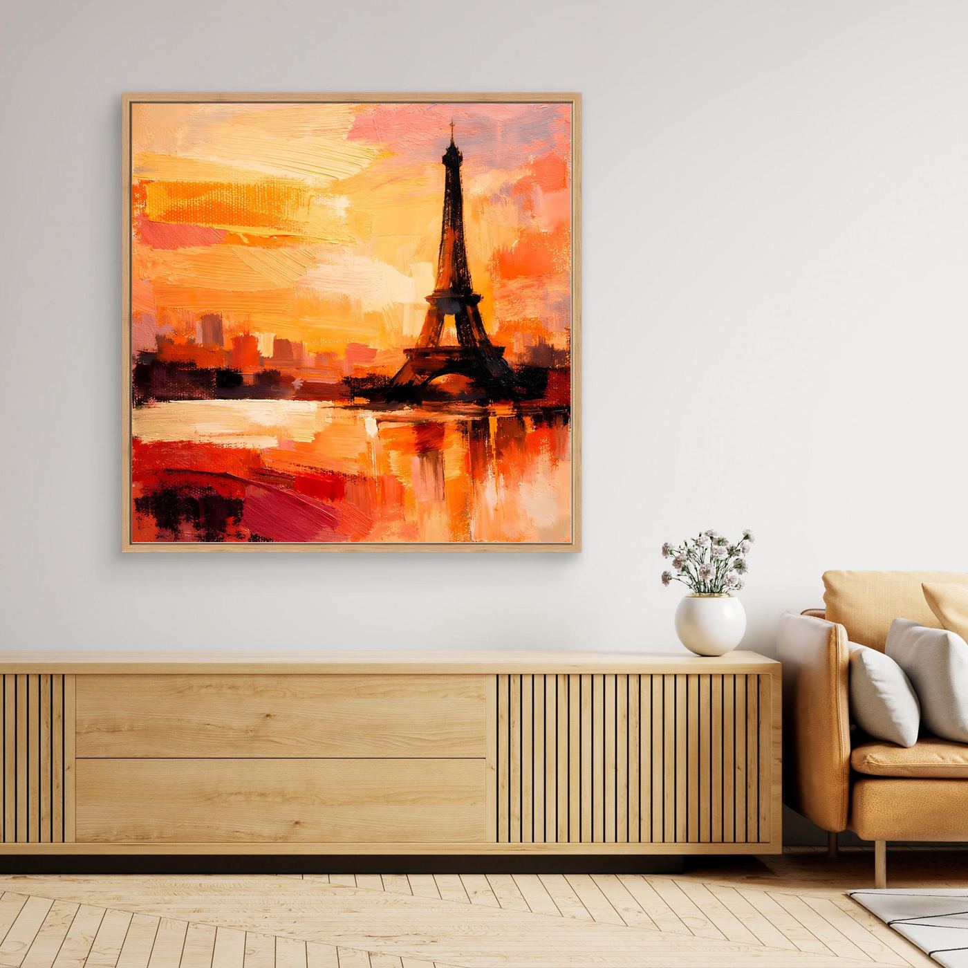 Leinwand Abstraktes Eiffelturm Paris Gemälde | Modernes Romantisches Wandbild Sonnenuntergang