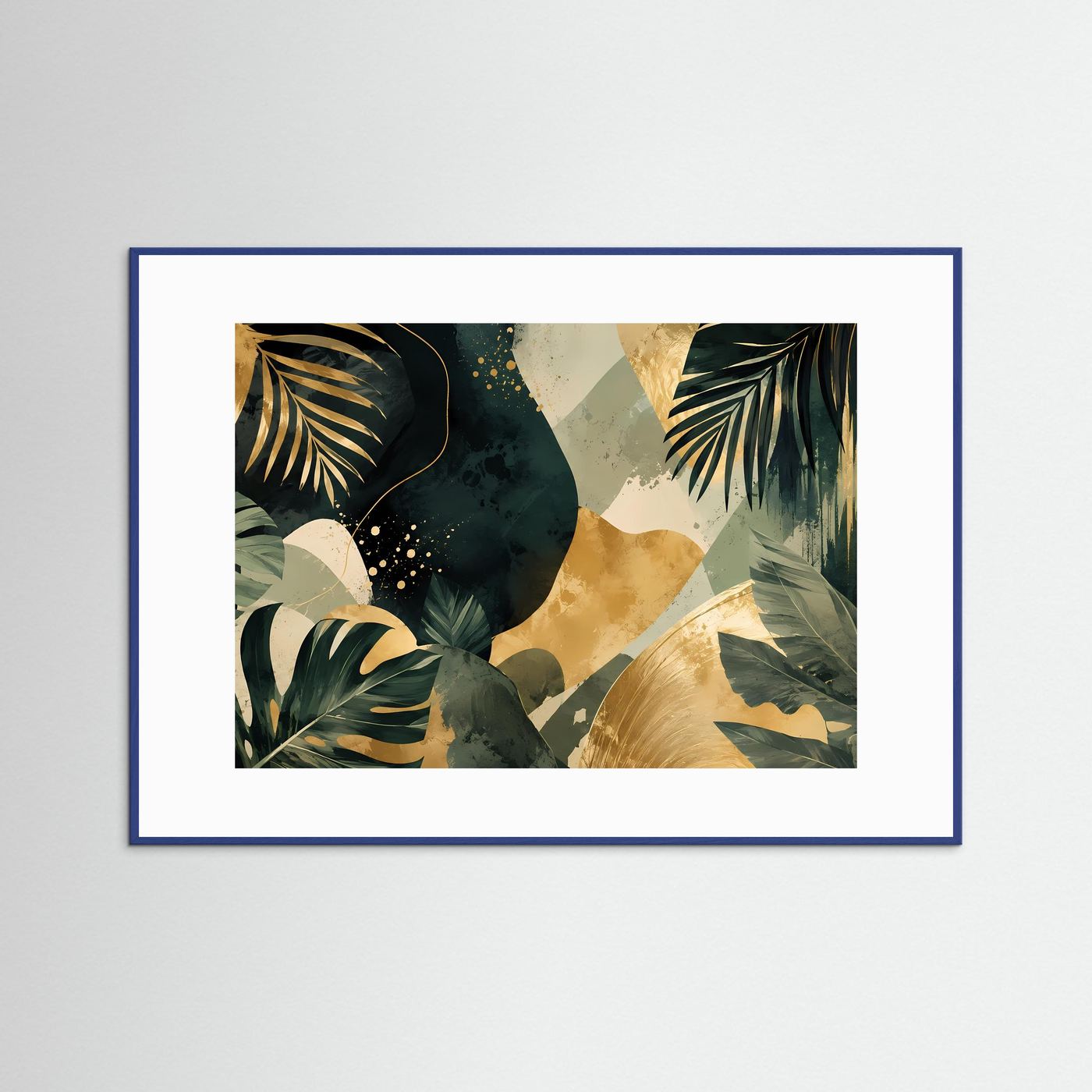 Botanik Poster Querformat | Abstrakte Tropische Blätter in Grün, Gold & Beige